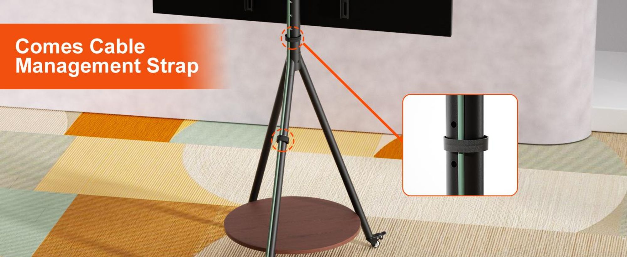 WISFOR TV Standfuss Rollbar für 40–75 Zoll Fernseher, TV Ständer mit Ablagen Höhenverstellbar bis zu 50 KG, Max. VESA 600 x 400mm, Schwarz
