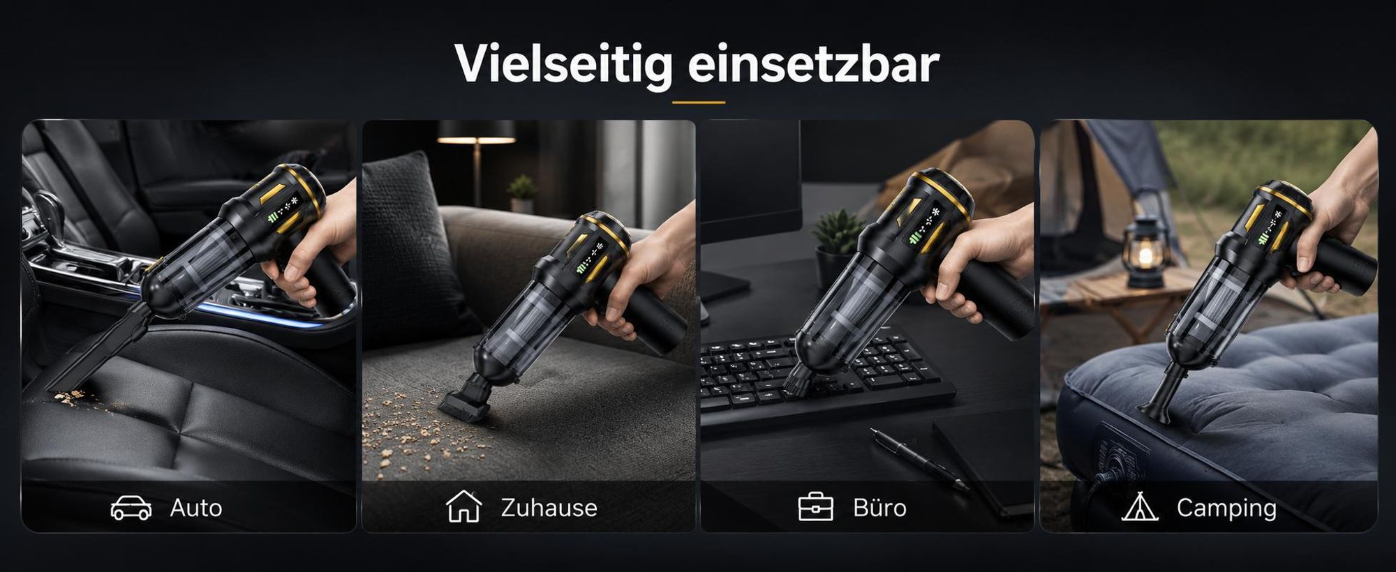 4 in 1 Autostaubsauger, Akku Handstaubsauger Kabelloser, 80.000 U/min Bürstenloser Motor, 22kPa Saugleistung, 3 Stufen, LED anzeige, für Auto Haushalt