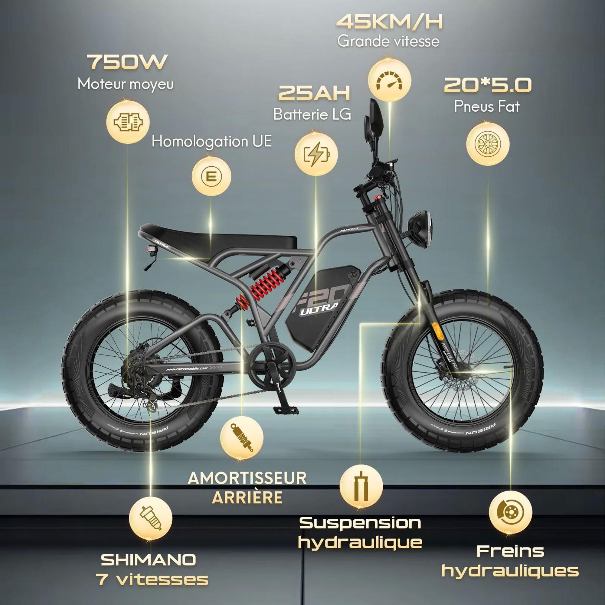 Vélo électrique FAFREES F20 Ultra (Homologation UE L1e-B) - batterie 48V25Ah pneu large 20 pouces Freins hydrauliques - Noir