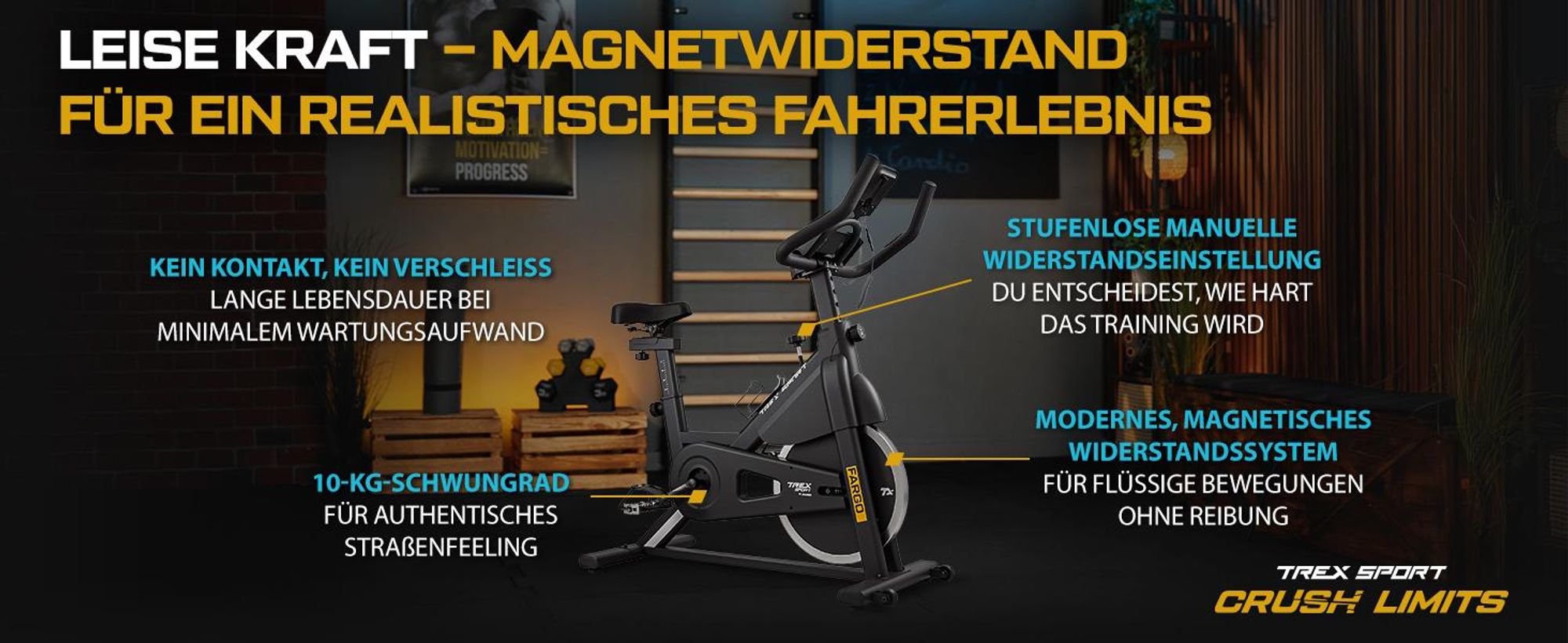 TREX SPORT Indoor Bike Heimtrainer Fahrrad TX-840SB FARGO |Magnetischer Widerstand, 10kg Schwungrad, Trainingscomputer, Pulssensoren, leise, bis 130kg