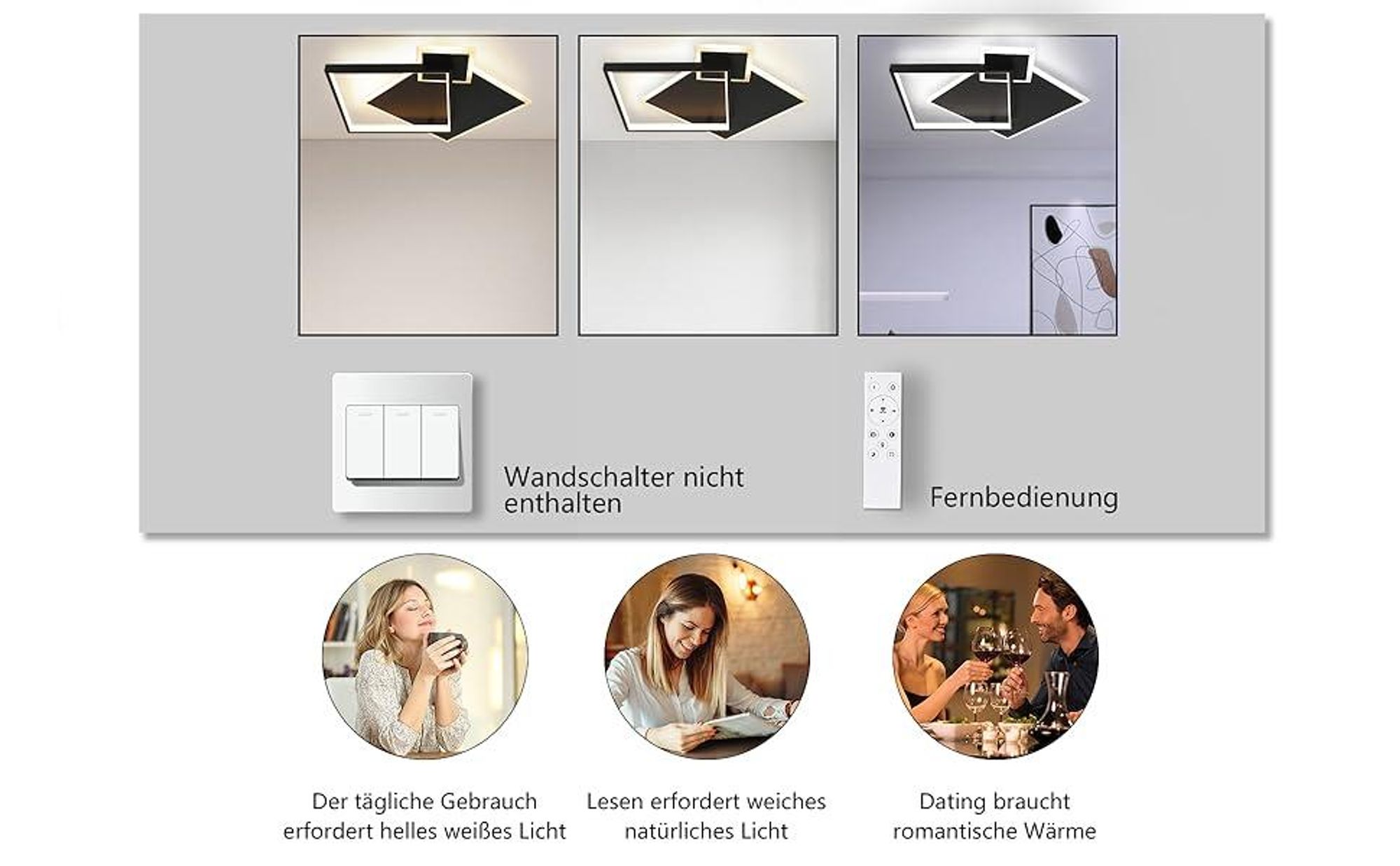 ZMH LED Deckenleuchte schwarz Deckenlampe Dimmbar mit Fernbedienung Wohnzimmer 50W Modern Metall Deckenbeleuchtung für Esszimmer Küche Schlafzimmer
