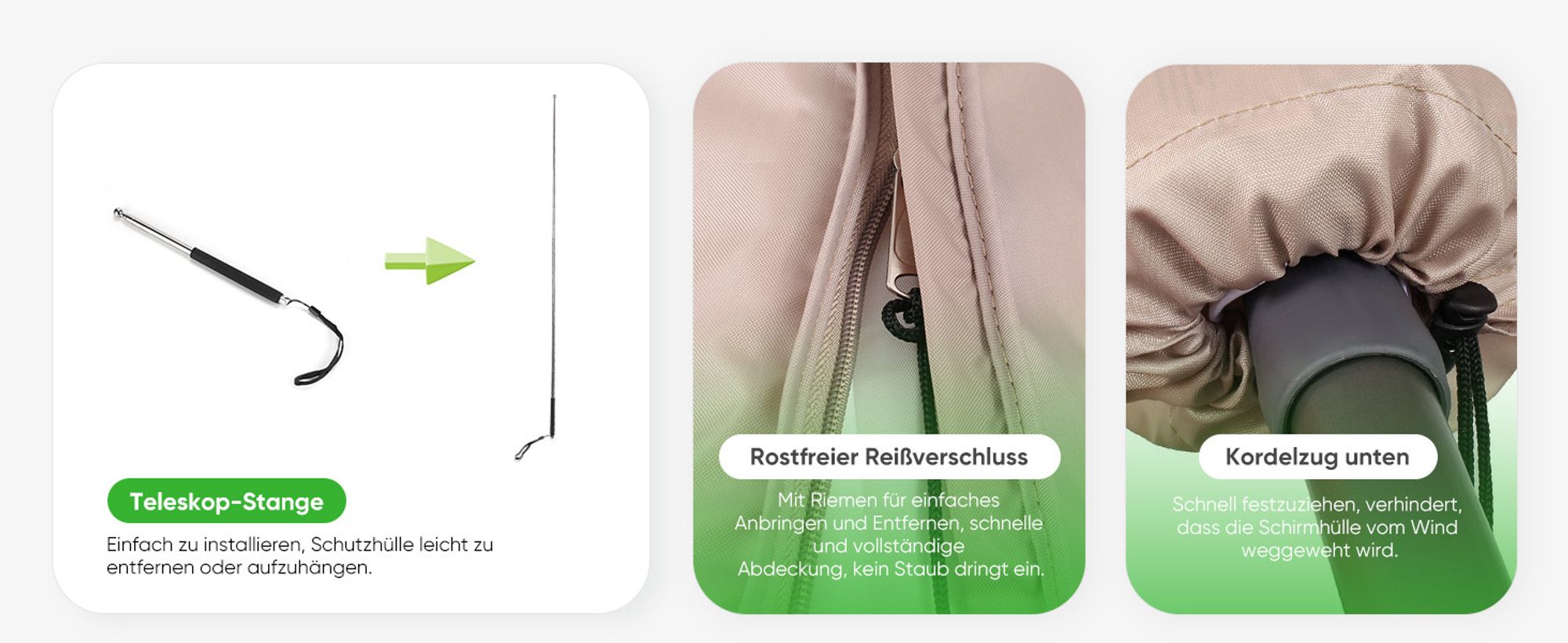 Sekey Sonnenschirm Schutzhülle Wasserdicht Abdeckung Abdeckhaube Schutzhaube aus Polyester, für Ø 300 cm Sonnenschirm, Taupe