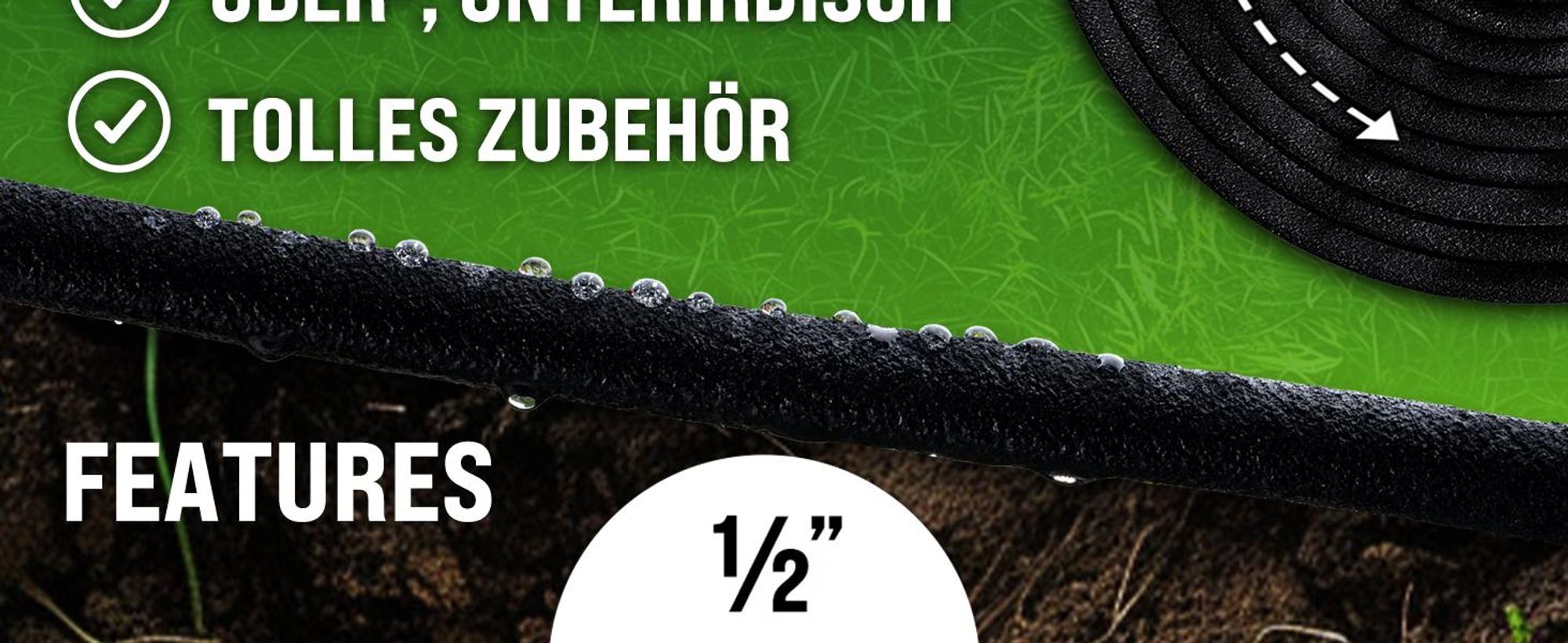 GARDEBRUK® Bewässerungsschlauch 15 m 1/2 Zoll T-Verbinder Ober- & Unterirdisch verlegbar Garten Perlschlauch Tropfschlauch Bewässerung