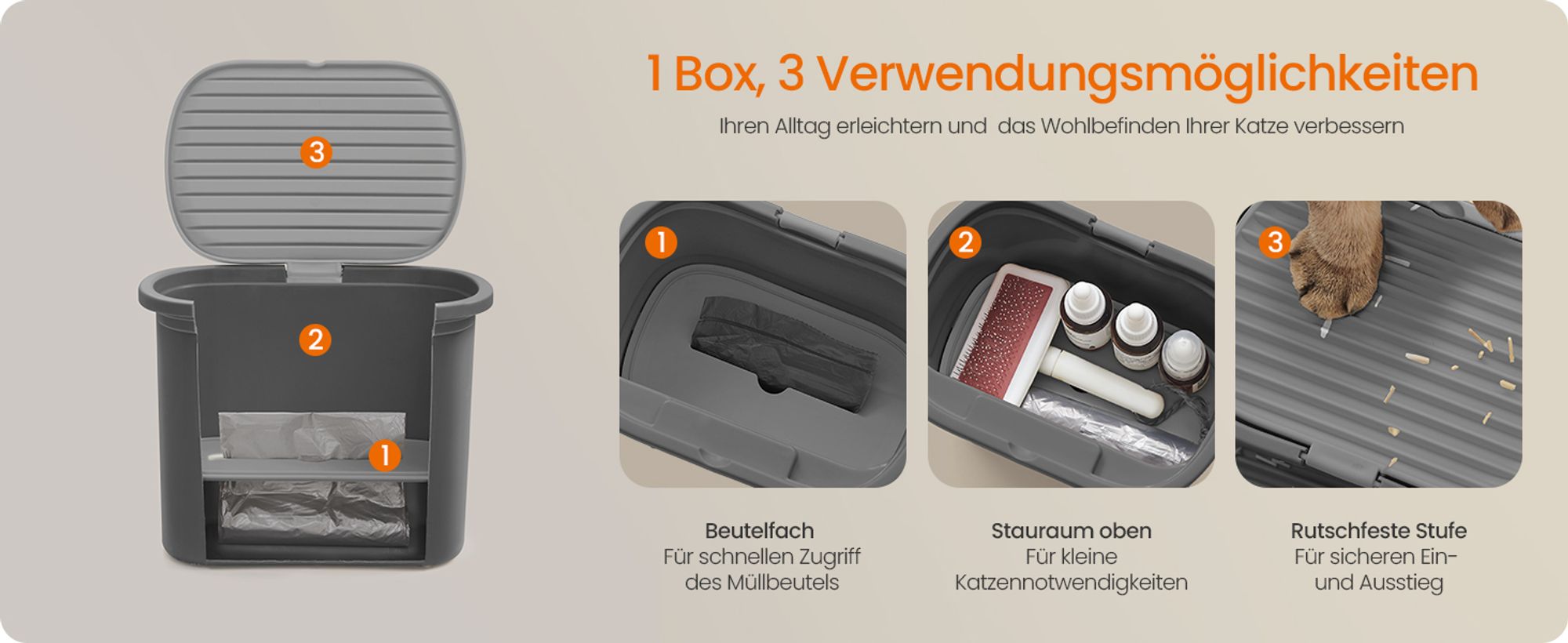 Feandrea extragroße Katzentoilette, für große Katzen, mit hohen Seitenwänden, Schiefergrau