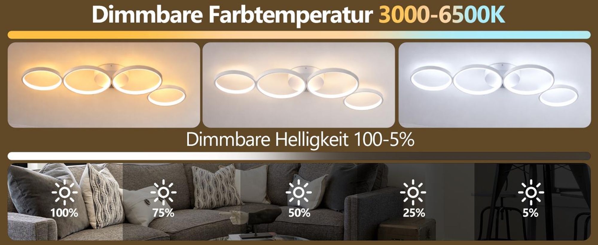 ZMH LED Deckenleuchte 55W Dimmbar mit Fernbedienung Modern 4 Flammig in Ringoptik Deckenlampe Rund Innen Metall für Wohnzimmer Schlafzimmer Weiß