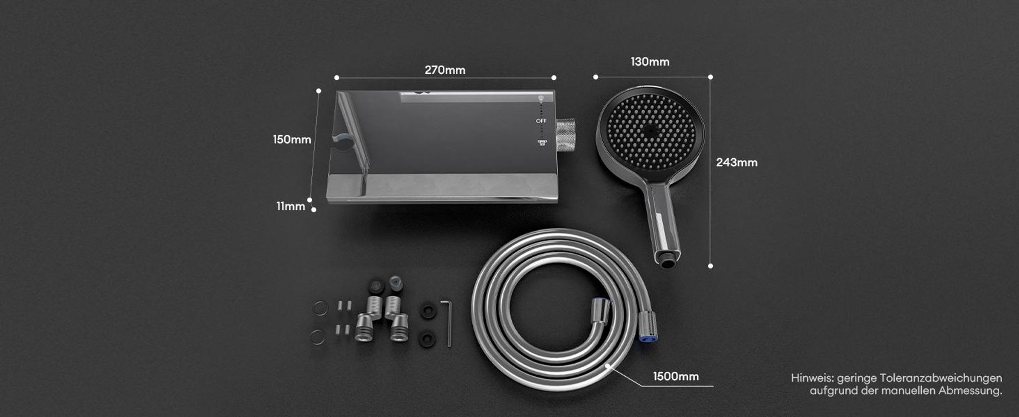 Mai & Mai Badewannenarmatur mit Handbrause Wasserfall Wannenarmatur 5 Strahlarten Duschbrause mit Unterauslauf Handbrause aus Messing Silber DSN-401