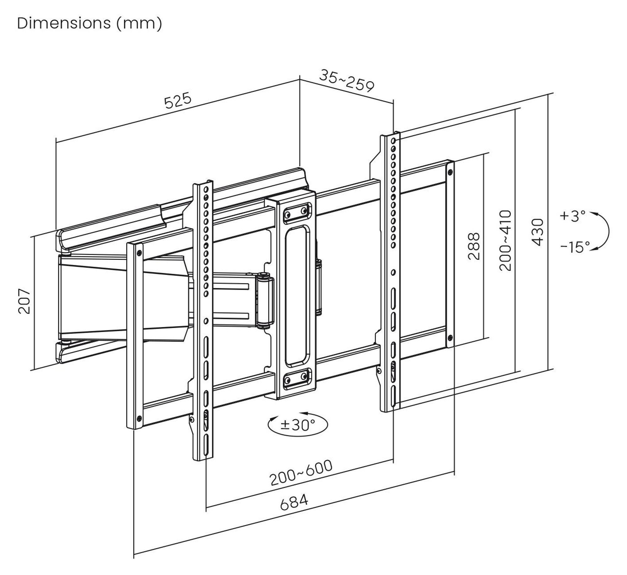 Maclean TV-Halterung/Aufhängung max. VESA 600x400 37–90" max. Tragkraft 65 kg schwarz MC-881 N
