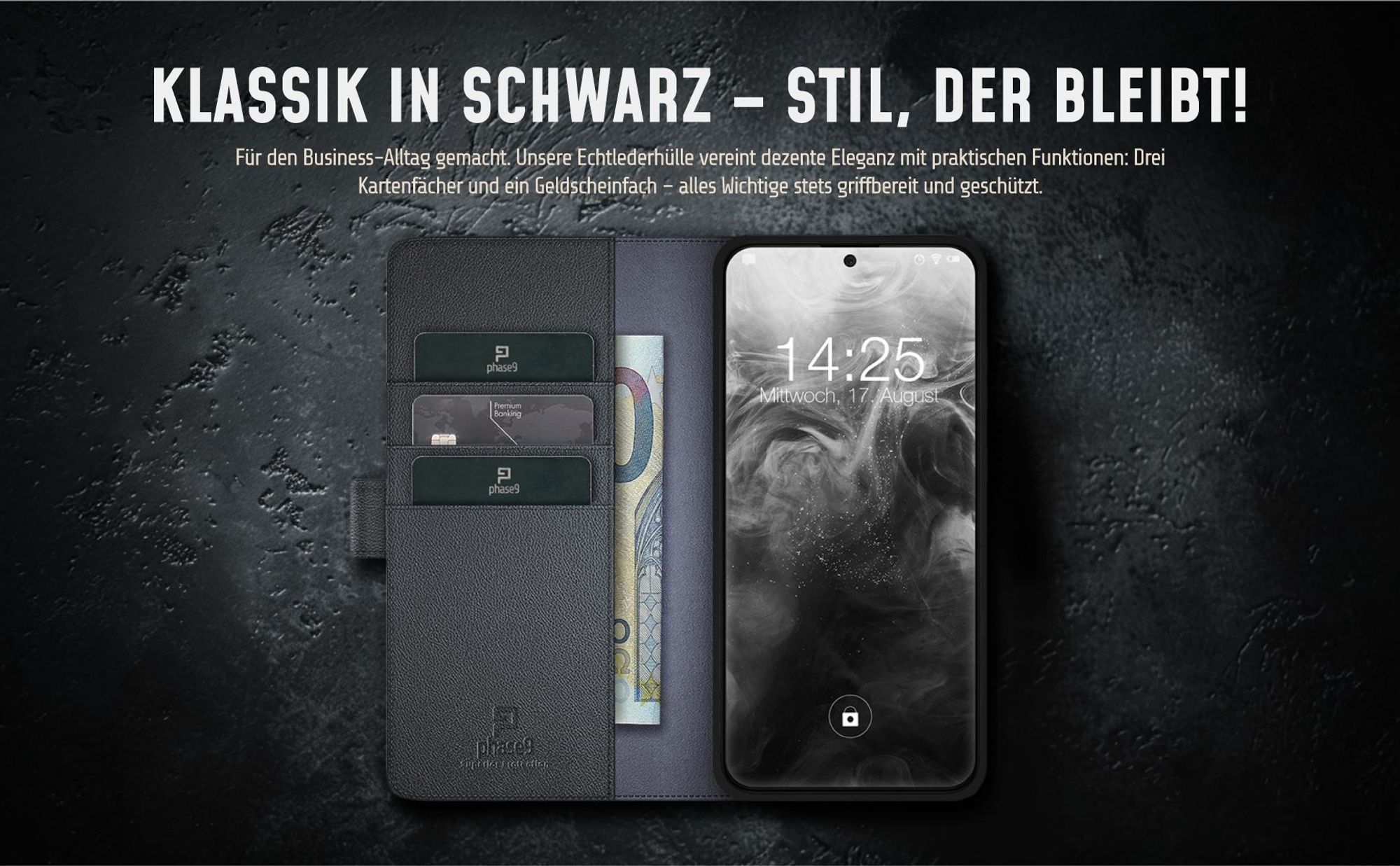 Echtleder Klapphülle für Xiaomi 17 Ultra mit drei Kartenfächern und Geldfach