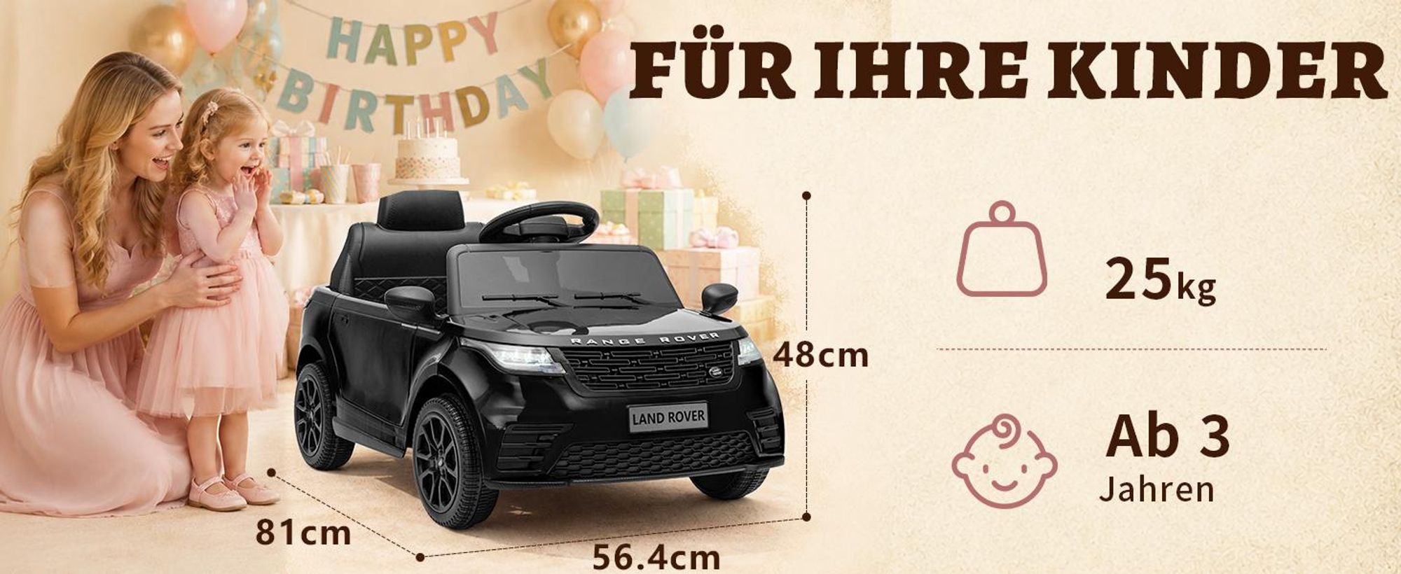 12V 4.5A.h LAND ROVER Velar Elektroauto Kinderauto,mit 2,4G Fernbedienung, LED Scheinwerfer, MP3, Hupe und Musik