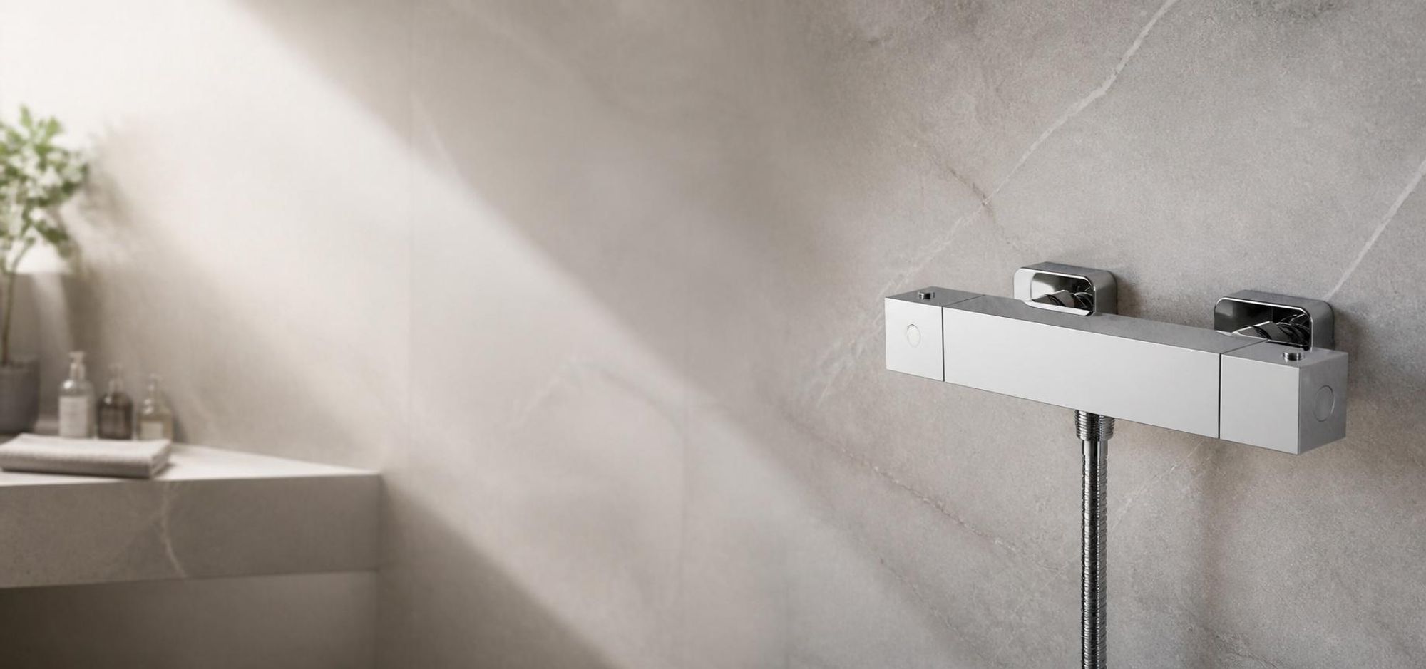 Auralum Duscharmatur Thermostat, eckige Mischbatterie Dusche Chrom, Aufputz Duschthermostat mit 38 °C Sicherheitssperre fürs Bad