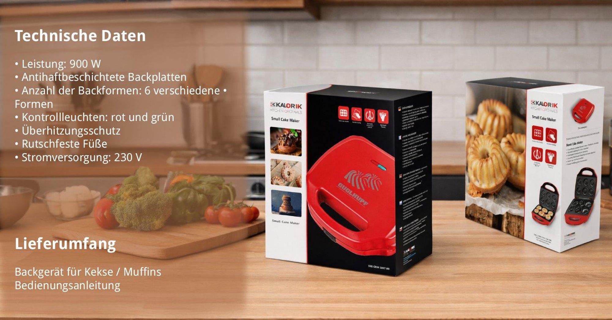 Kalorik Guglhupfbäcker Traditionsformen, 3 Formen für leckere Törtchen, 900 W, Rot, TKG CKM 1007 RD