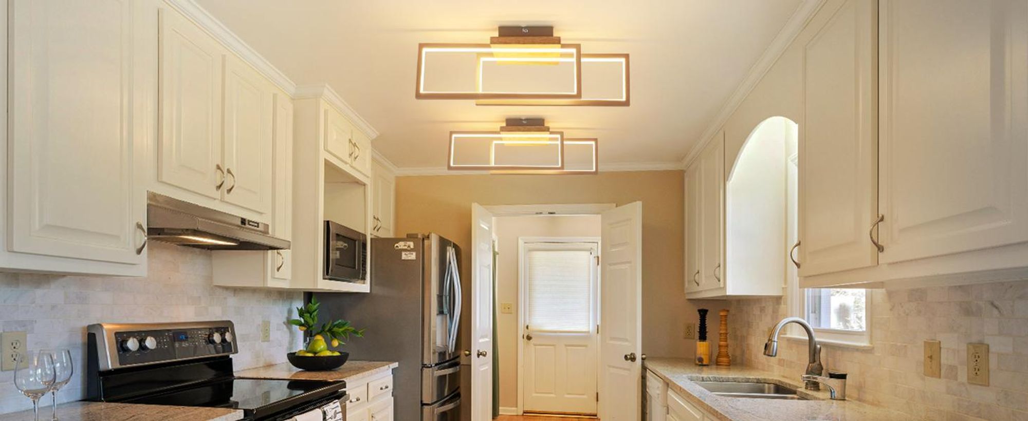 ZMH Lampada da soffitto a LED in legno Lampada da soffitto 24W Lampada da cucina Lampada da soggiorno Lampada da parete Corridoio Rettangolare per cucina Soggiorno Scale Lampada Bianco caldo 3000K 48cm