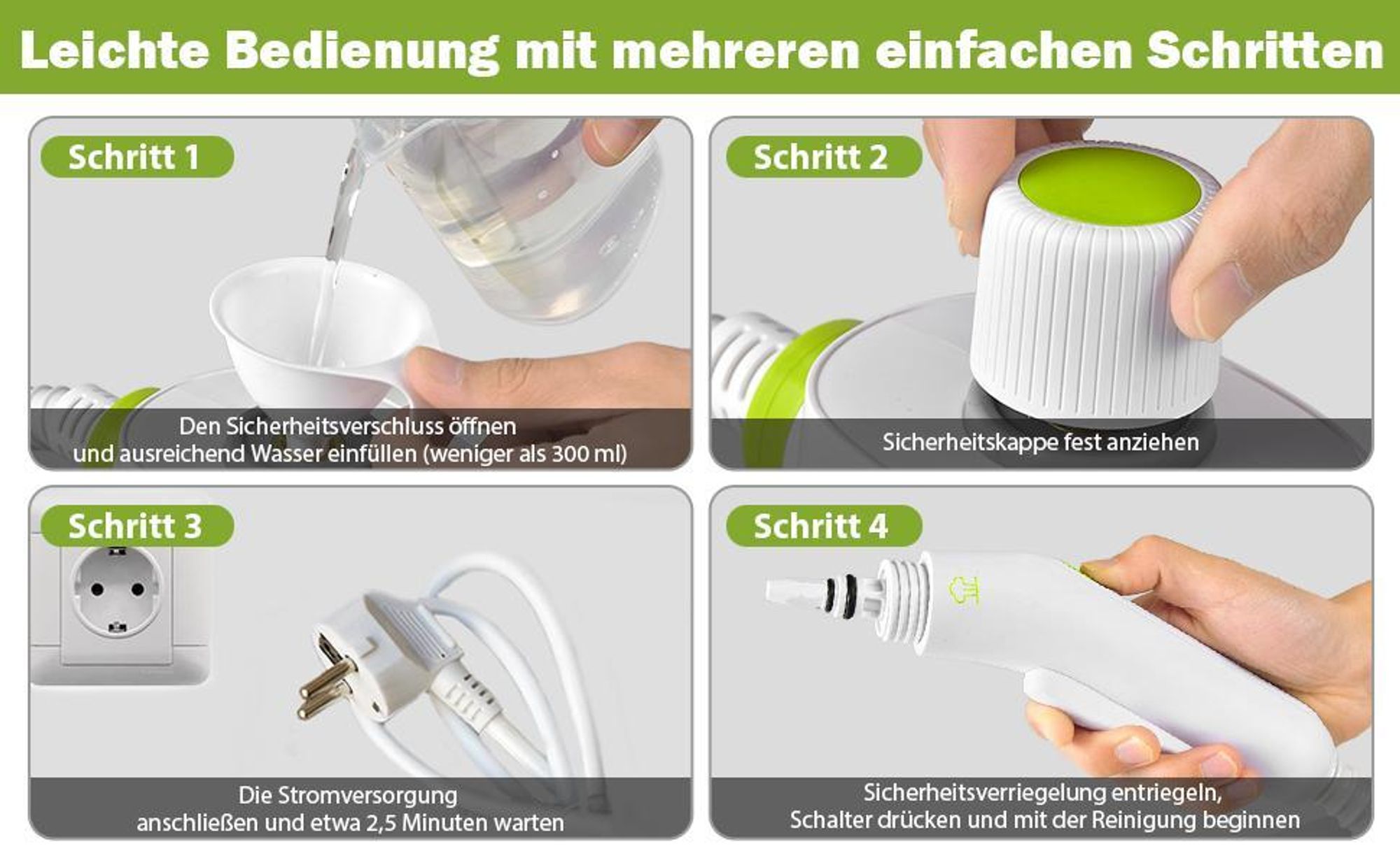COSTWAY Dampfreiniger Portable Handgerät 3 Bar, Handdampfreiniger mit 300ml Wassertank, 116cm Schlauch, 3m Kabel & 10 Zubehör Set, Grün