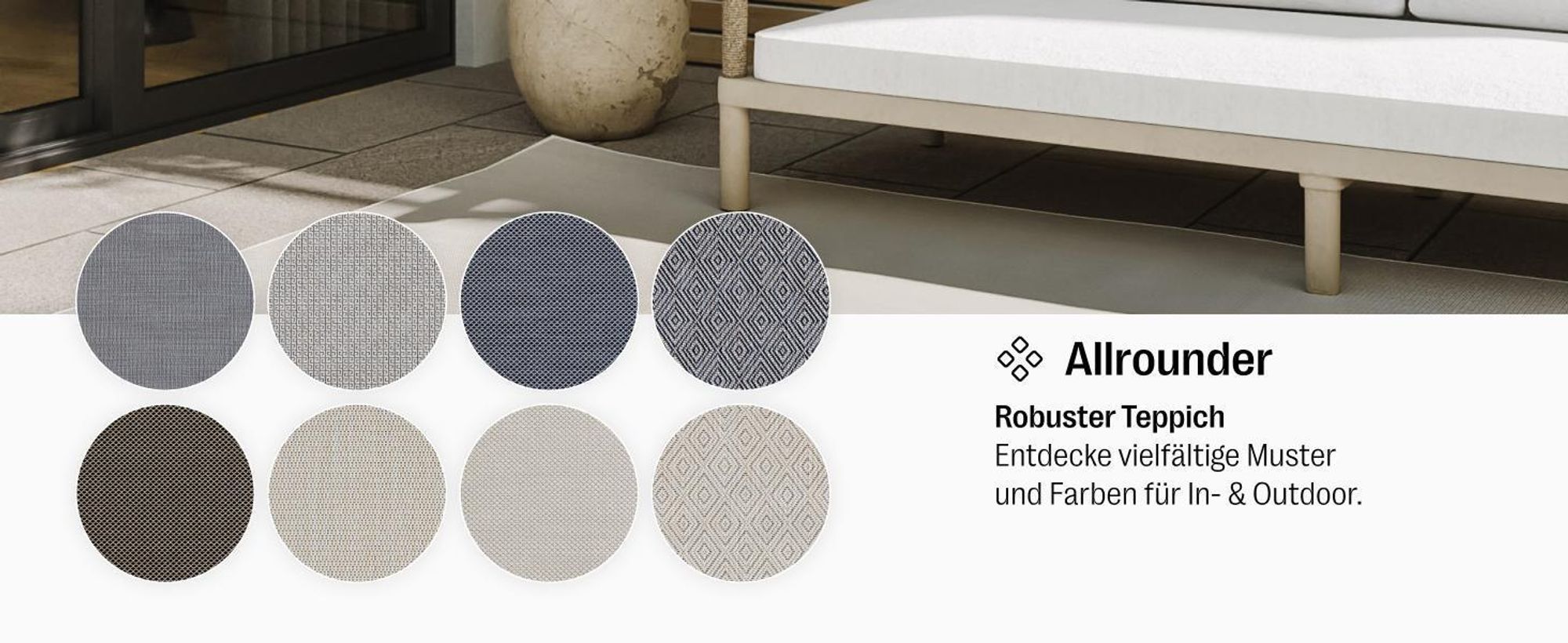 benuta In- & Outdoor Teppich Lou Weiß 140x200 cm Teppich Wohnzimmer Outdoorteppich Rechteckig Muster Modern Kurzflor Skandinavisch