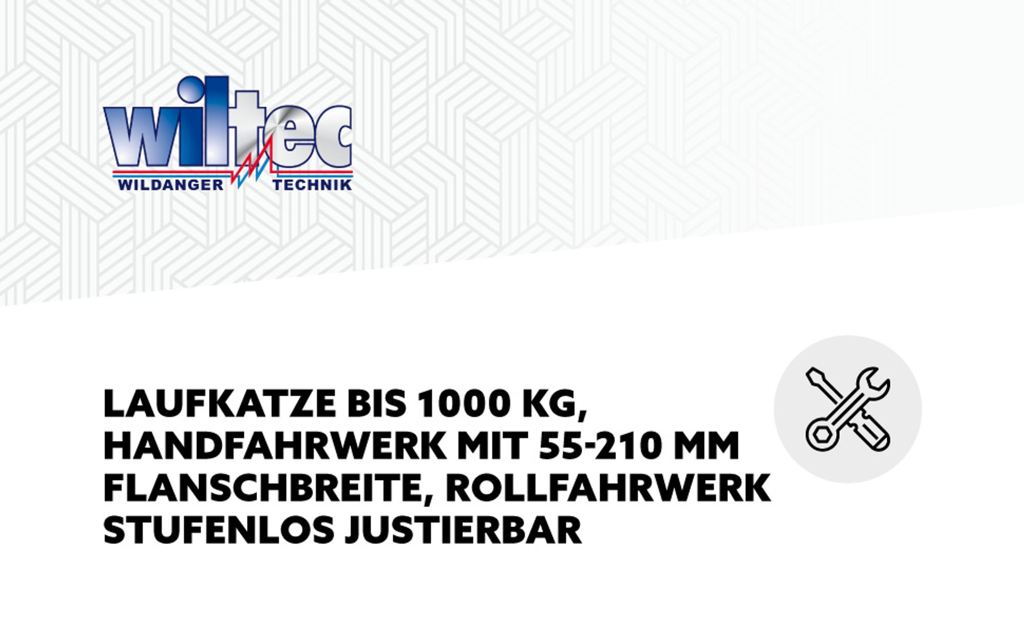 Wiltec Laufkatze bis 1000 kg, 55-210 mm Flanschbreite, Handfahrwerk für Kran, Rollfahrwerk stufenlos justierbar
