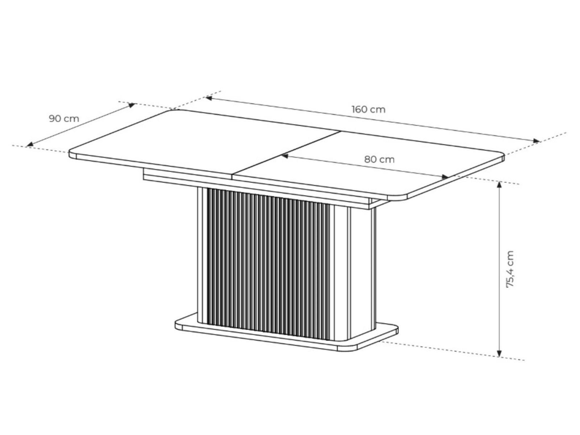 BETTSO Ausziehbarer Esstisch LANTE Beige geriffelt, Säulentisch 160 bis 200 cm, Skandinavischer Küchentisch für 6-8 Personen, Design Holztisch