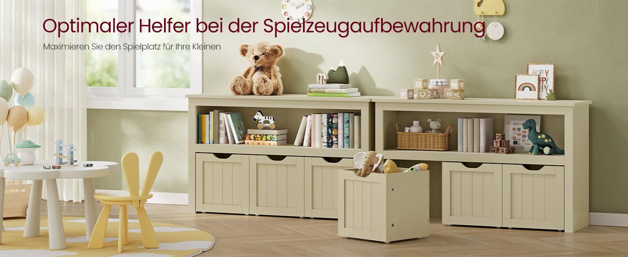 VASAGLE Spielzeugregal mit Rollen, Aufbewahrungsschrank, 30 x 102 x 60 cm, beige