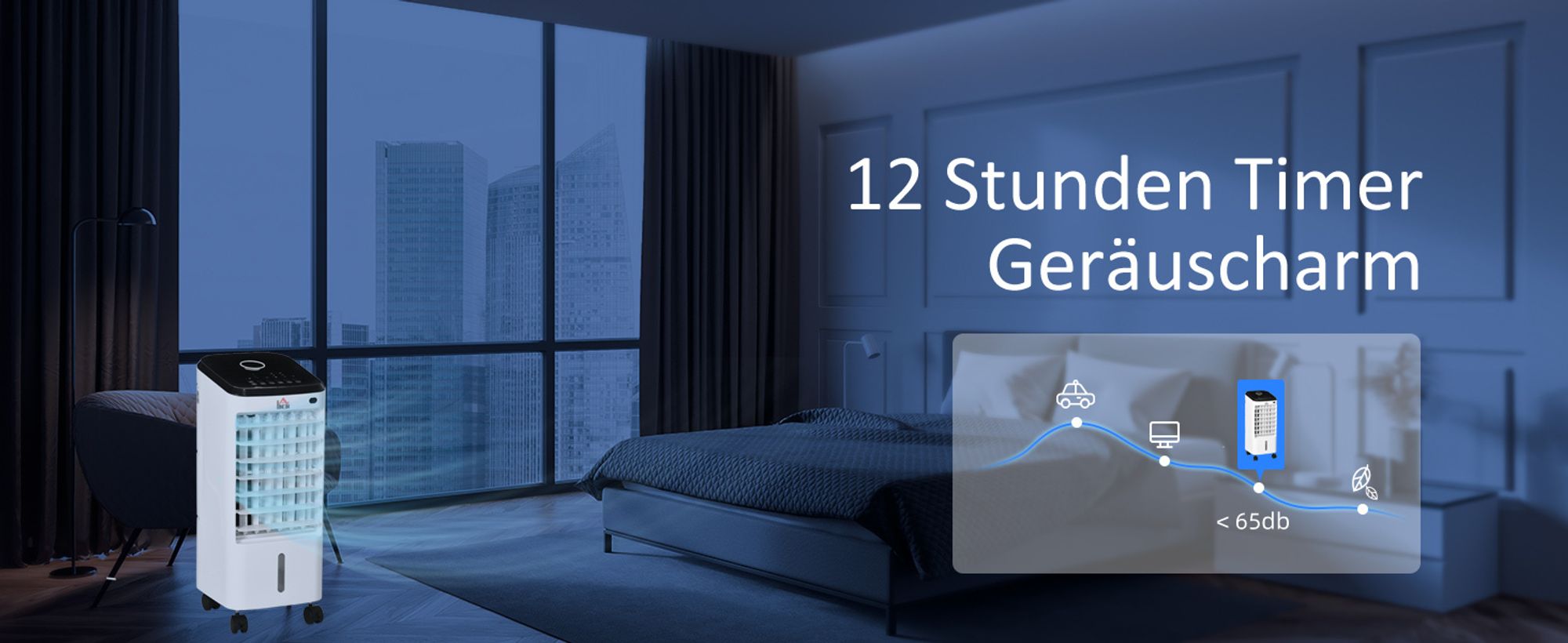 HOMCOM Mobile Luftkühler 3 in 1 Ventilator mit 3 Stufen 60° Oszillation