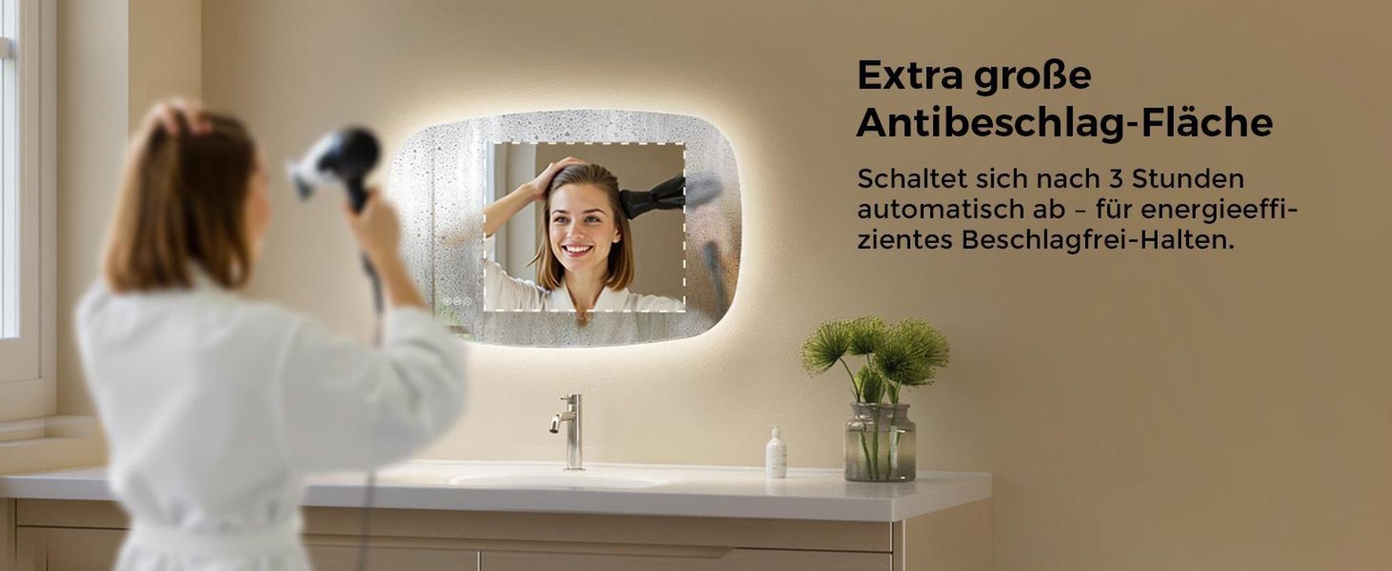 S'AFIELINA 80×50 cm Badspiegel mit Beleuchtung Oval LED spiegel mit Touch-Schalter, Dimmbar 3 Lichtfarbe Einstellbare, Beschlagfrei, Memory-Funktion