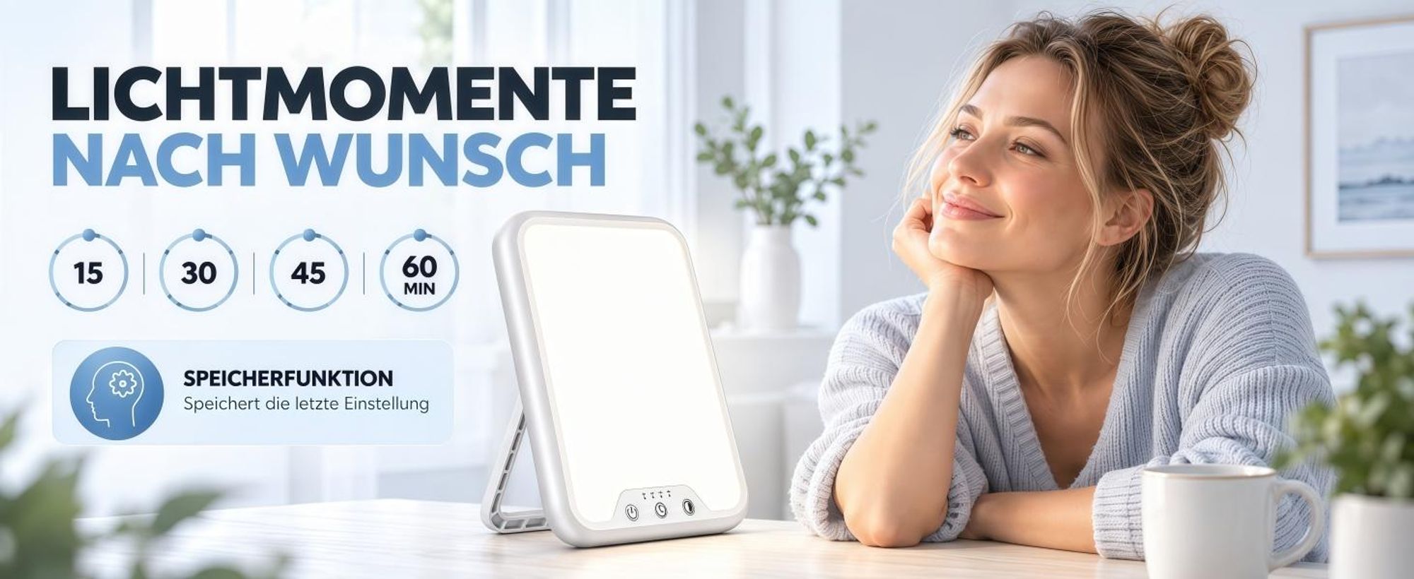 Tageslichtlampe 10000 Lux, Lichttherapiegeräte,UV-frei, stufenlos dimmbar, 3 Lichtfarben, Touch-Steuerung,4 Timer, faltbar, ultradünn & leicht