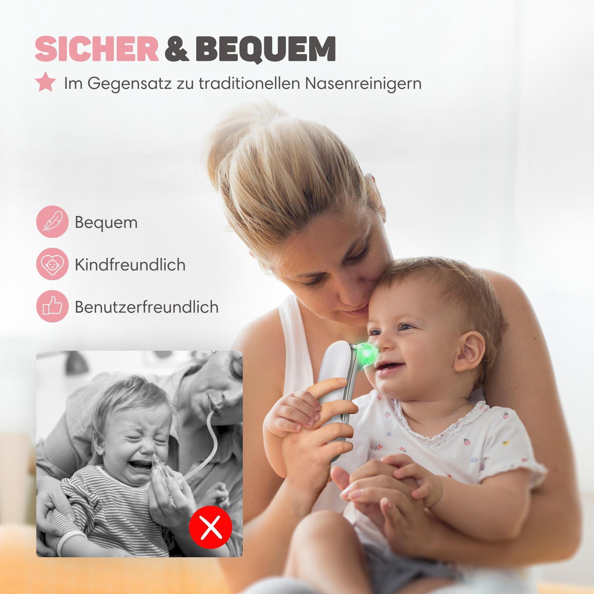 Vulpes Goods Nasensauger Baby Elektrisch, Multi. 2 in 1 Nasensauger für Neugeborene, mit 5 Staubsauger Saugstufen und 3 Silikondüsen Anti Reflux