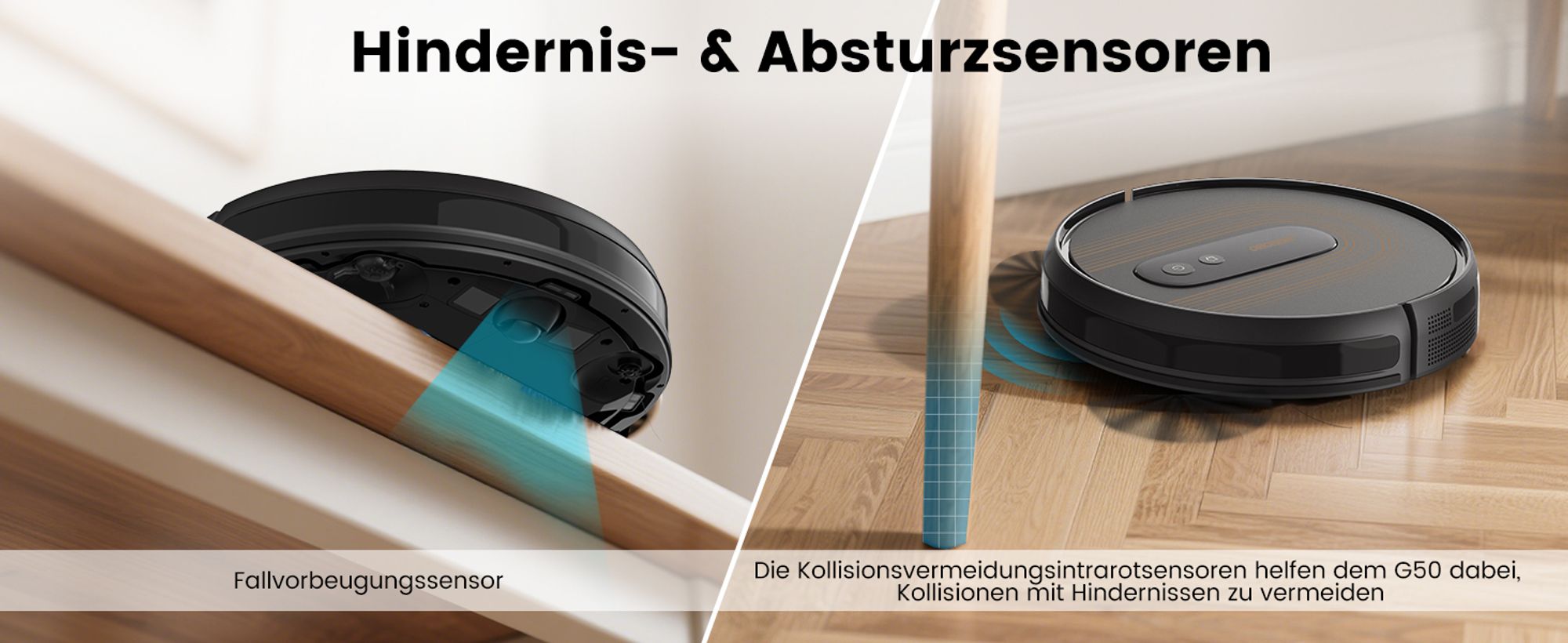 AIRROBO G50 Saugroboter fuer Tierhaare, Harte-boeden, Teppiche, 4000Pa Saugleistung, 140 m² Reichweite, Steuerung mit App/WiFi