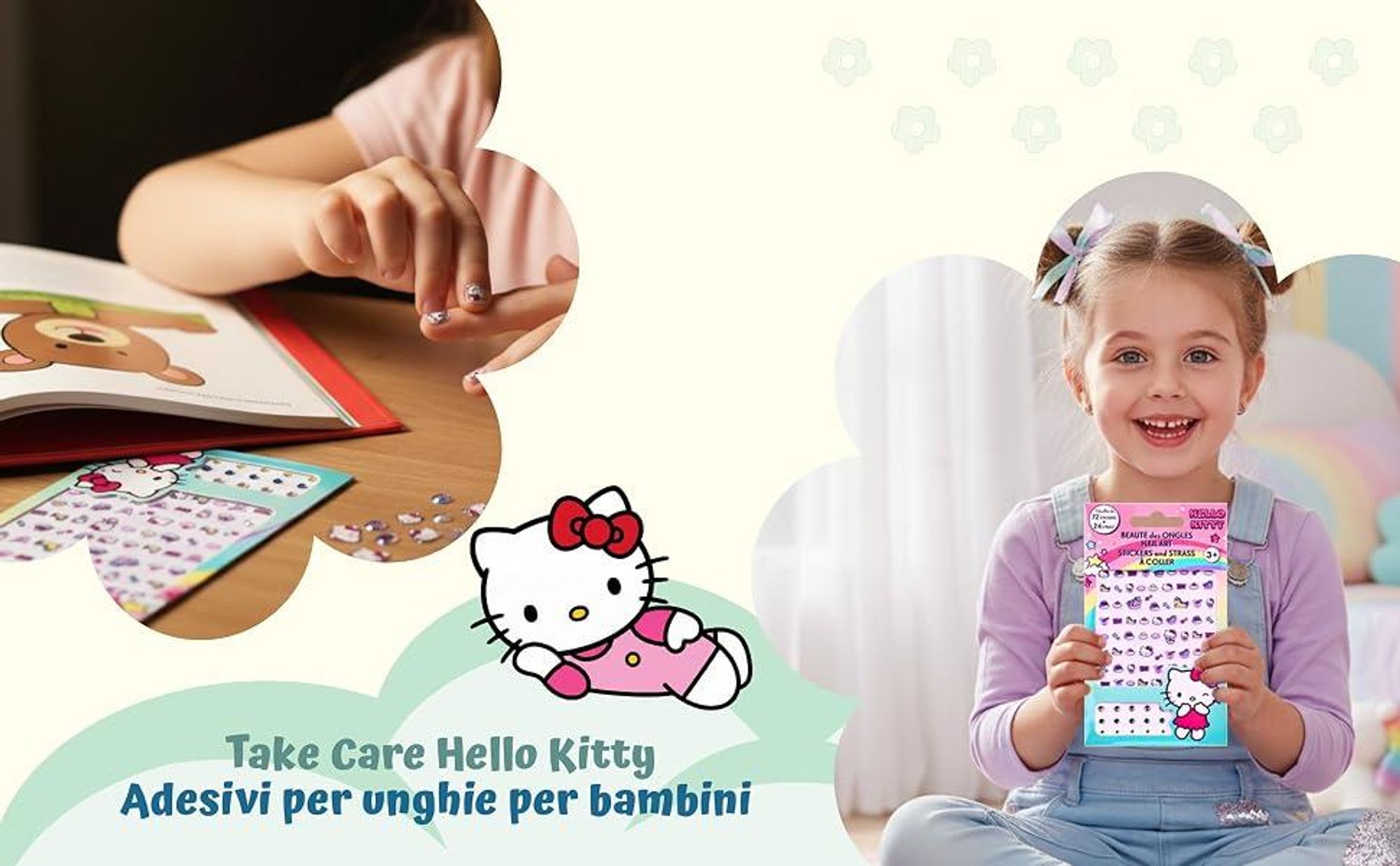 Hello Kitty Nagelsticker Set – 72 Sticker + 24 Steinchen – Offiziell Lizenziert