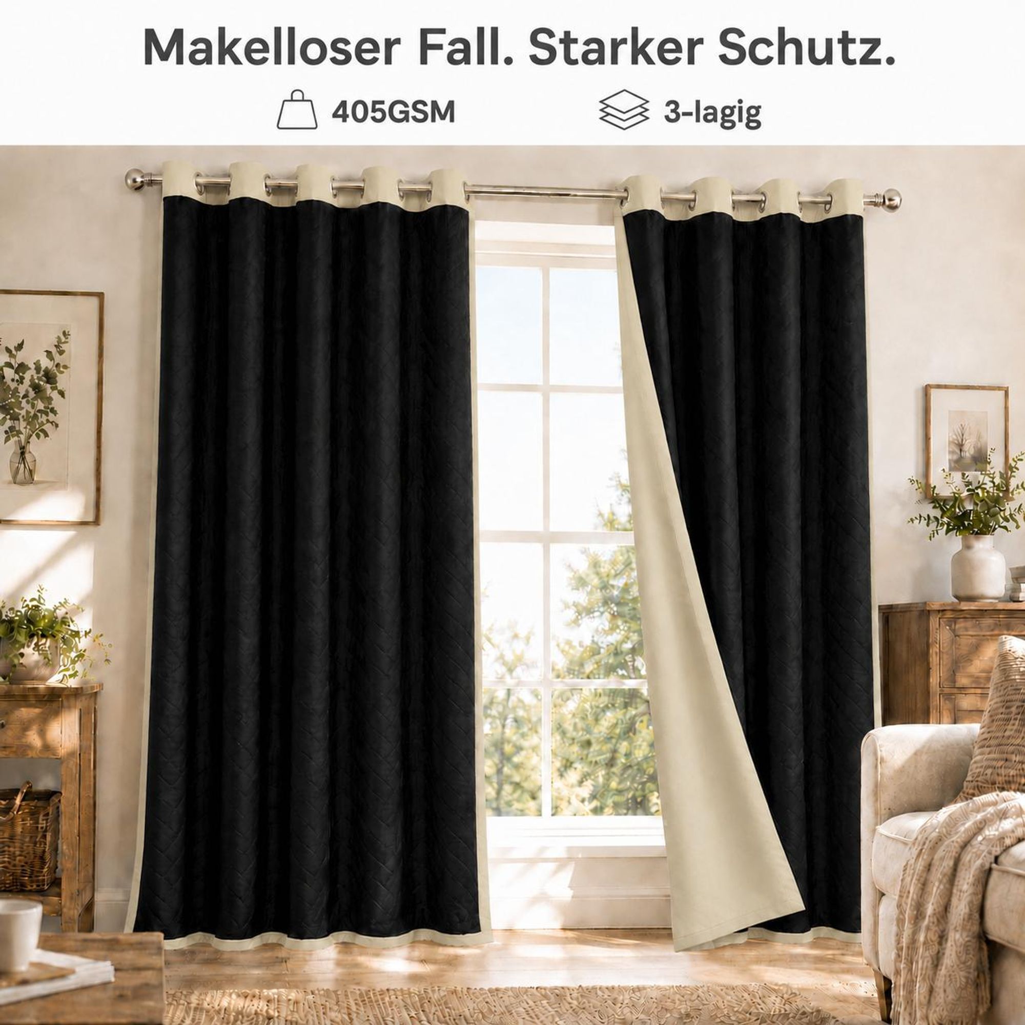 1x Outdoor Thermovorhang gegen Kälte und Hitze – Türvorhang, wasserdicht, Verdunkelungsvorhang mit Ösen für Garten Terrasse, Fenstervorhang, 132x274cm