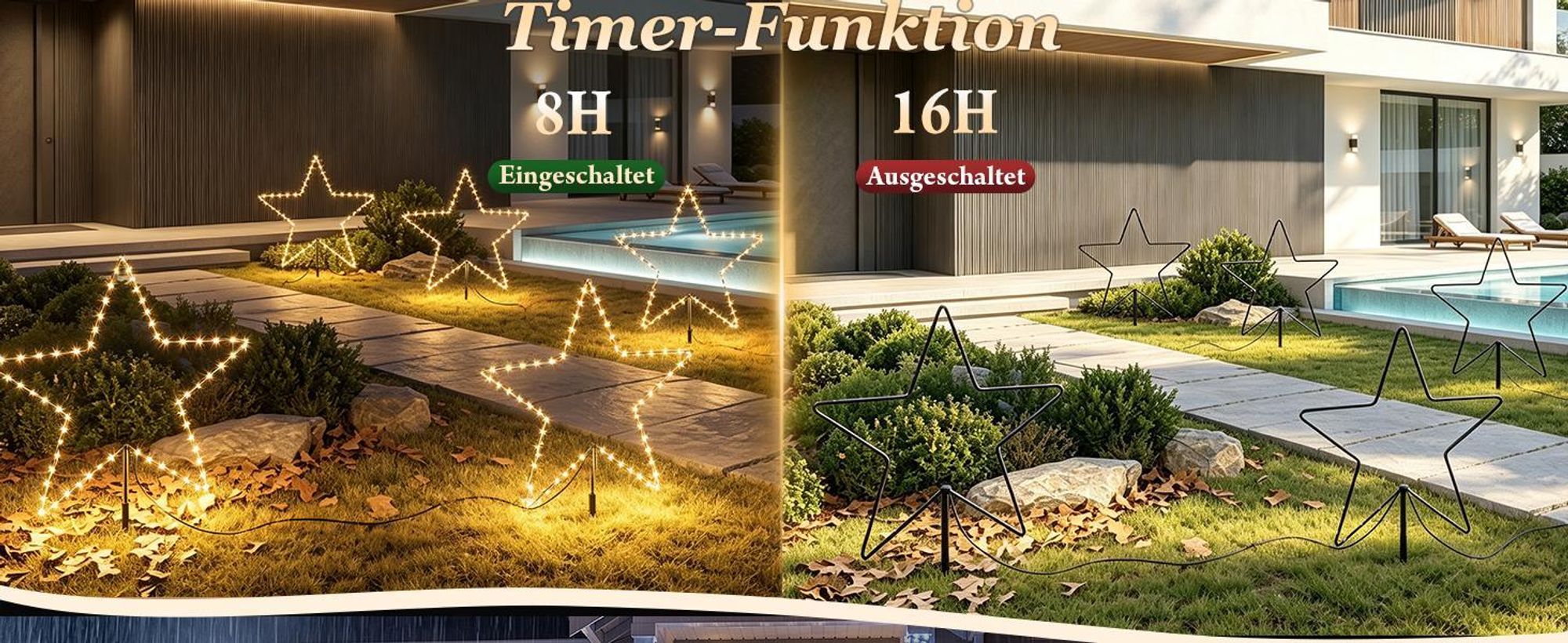 SALCAR LED Gartenstecker Sterne 60 cm, 180 LEDs, 3er Set, 8 Modi, Timer, LED Leuchtsterne, Außen Weihnachts & Gartendekoration für Garten Lighting
