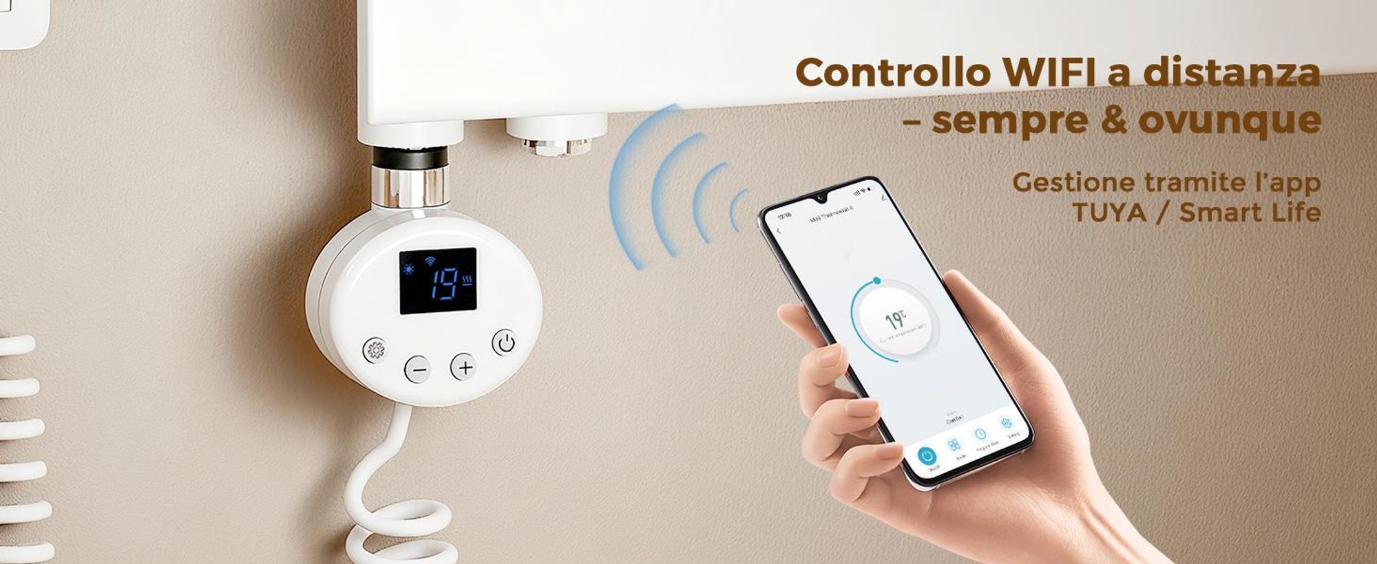 S'AFIELINA riscaldatore a immersione con termostato 900W, timer programmabile e display LCD, WiFi, per radiatori bagno, acciaio inox, controllo intelligente, bianco