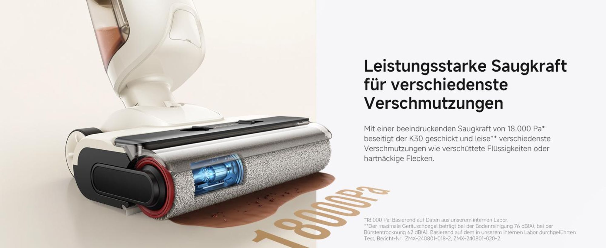 MOVA K30 Nass- & Trockensauger, 18.000 Pa, 180° Reichweite, flaches Design, Doppel-Kantenreinigung, Heißluft-Trocknung, Selbstreinigung