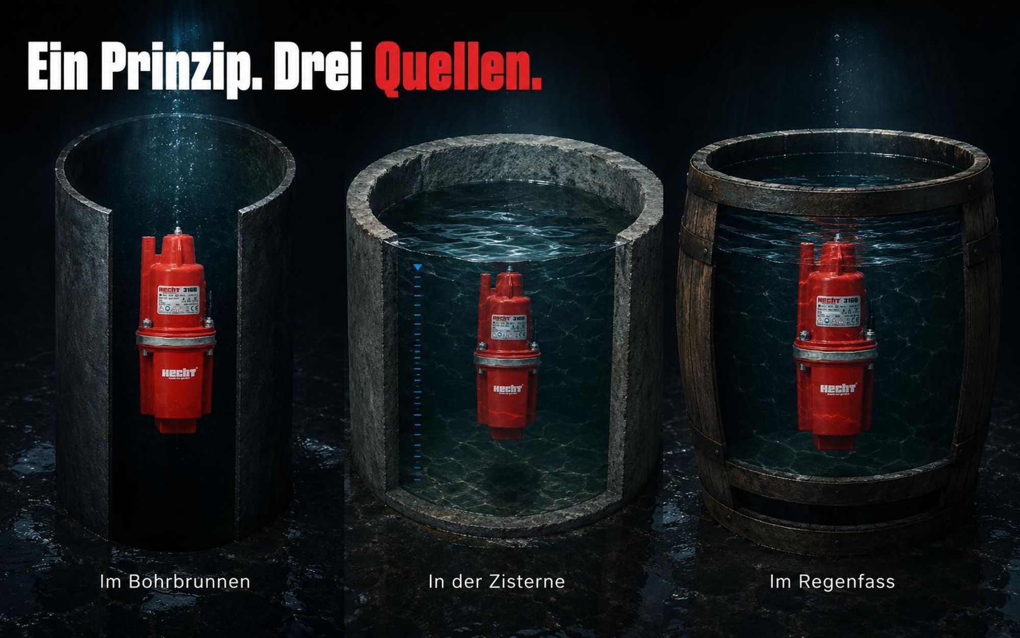 HECHT 3166 Membranpumpe | 600 W | 1400 l/h | 70 m Förderhöhe | DN 125 | 10 m Anschlusskabel
