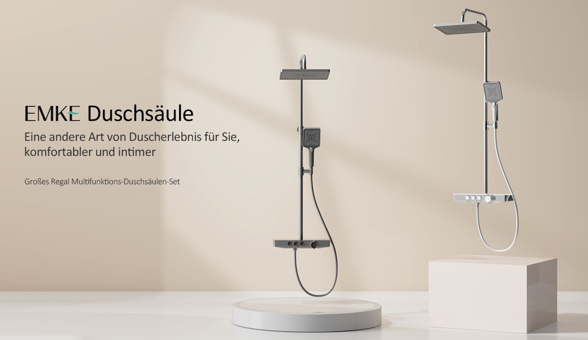 EMKE Duschsystem mit Thermostat Glasablage Handbrause 3 Strahlarten Regendusche, Bad- & Duscharmaturen, Wandmontage, KTW-, Chrom - F09