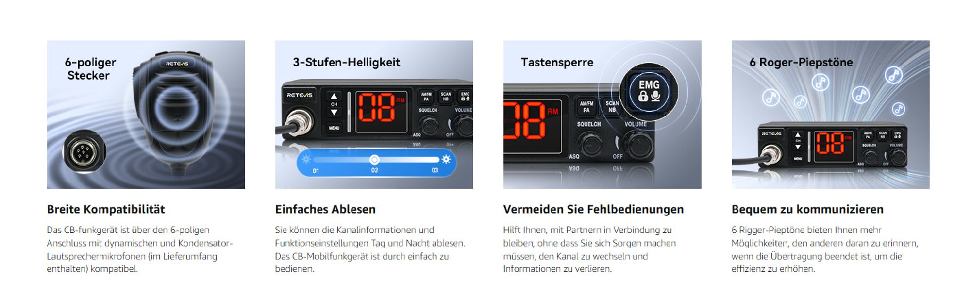 Retevis MB63A CB Funkgerät, AM/FM CB Funk mit Antenne, NB/ANL CB Funk, 12V - 24V, VOX, EMG CH9/19, CB Handfunkgerät für Jobs in der Transportbranche