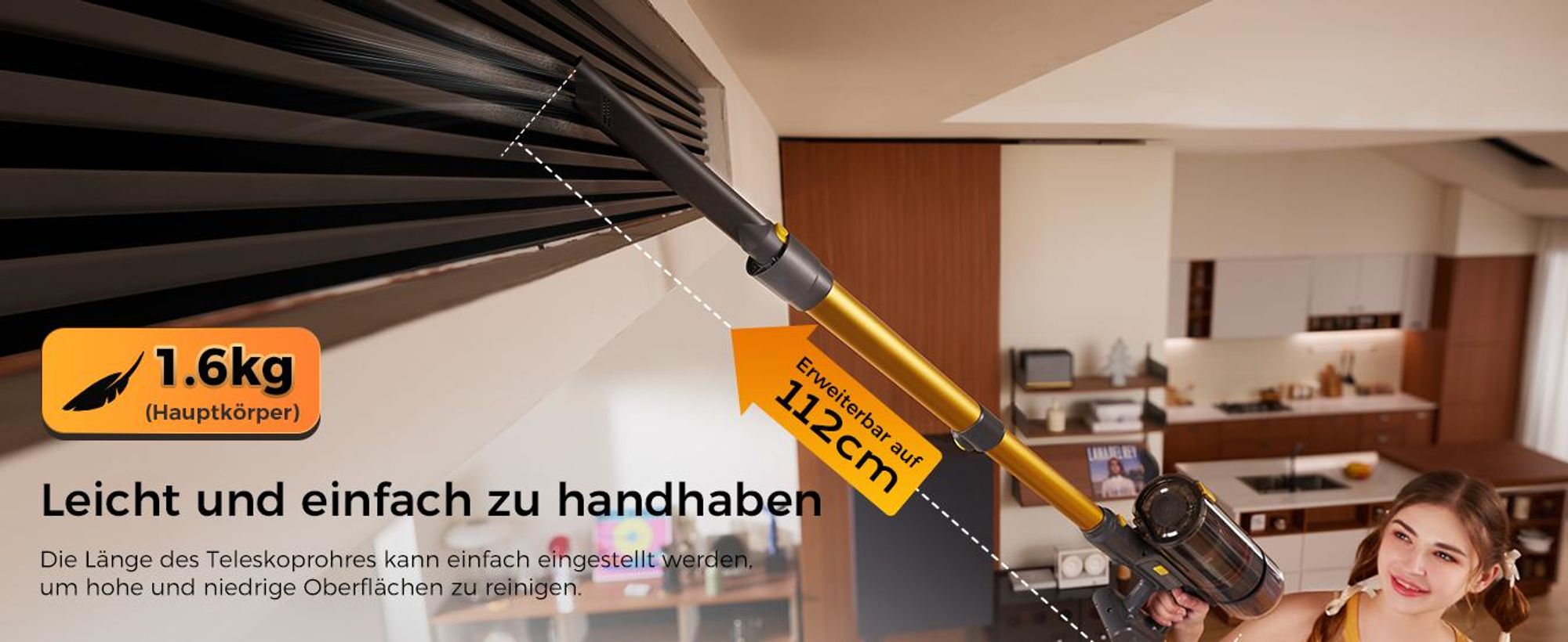 PROSCENIC Handstaubsauger, leistungsstarker Staubsauger mit 60 kPa, 580W, 70 Min, Grüne LED-Scheinwerfer, 1,5L Staubbehälter, Leichtes Rauschen