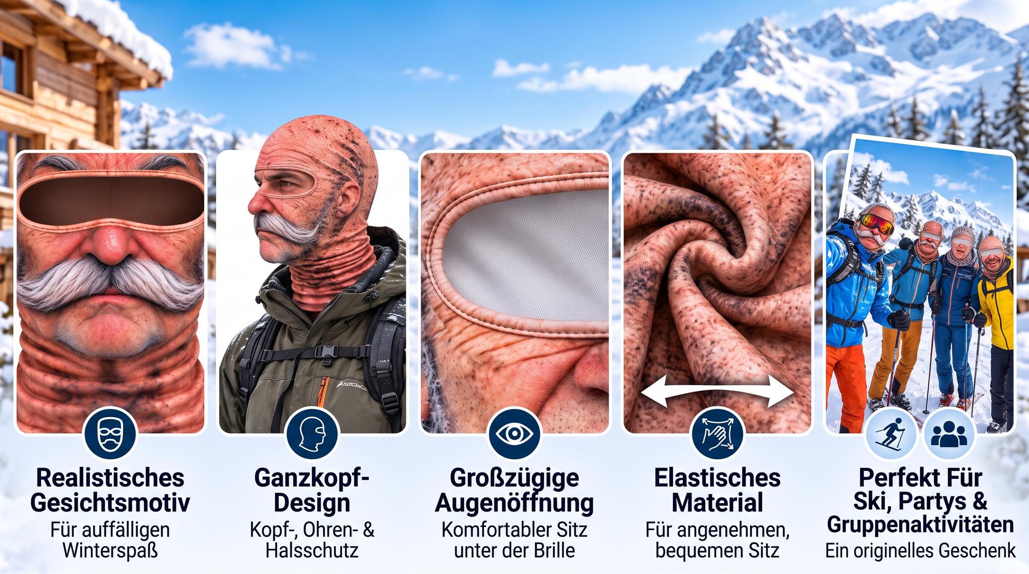 Lustige Balaclava mit Gesichtsprint, Winter Sturmhaube für Erwachsene, Skimaske mit Augenöffnung, für Ski, Snowboard, Party und Verkleidung-1