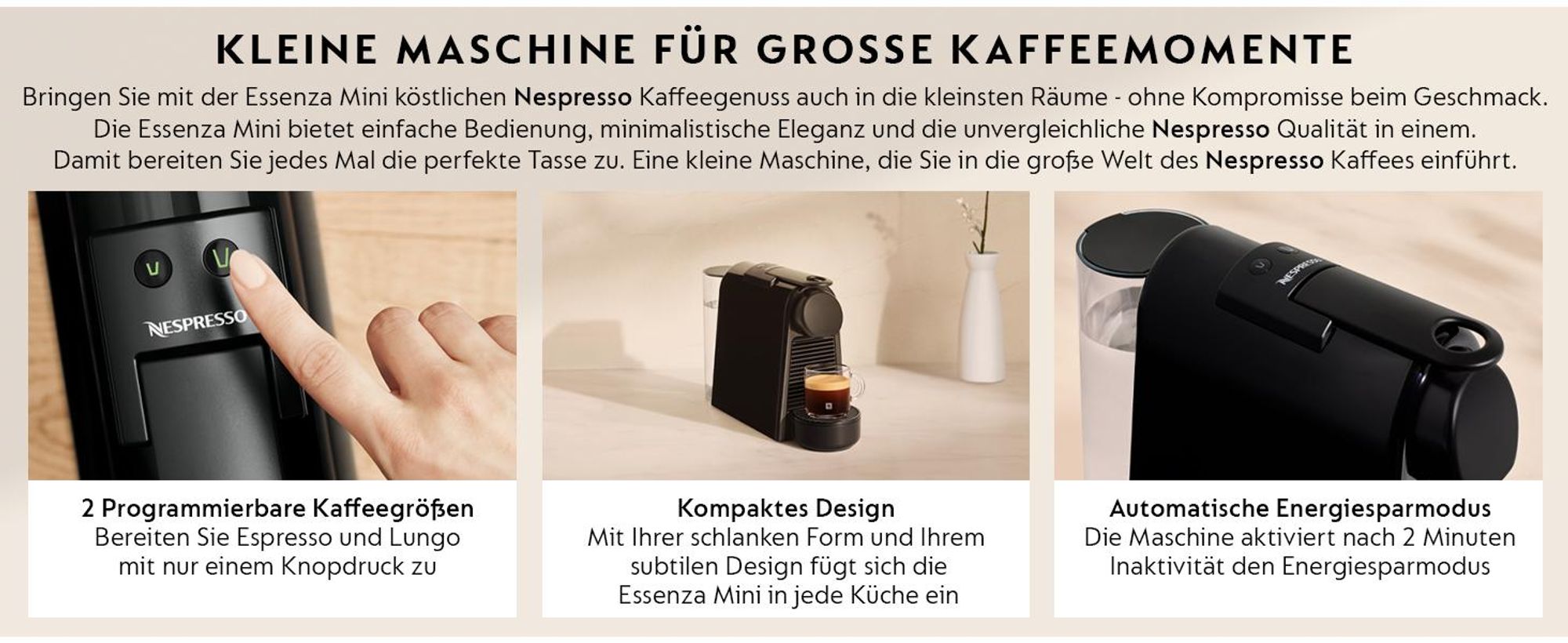 NESPRESSO ORIGINAL Essenza Mini | Kleine Kaffeekapselmaschine von De'Longhi | Schwarz