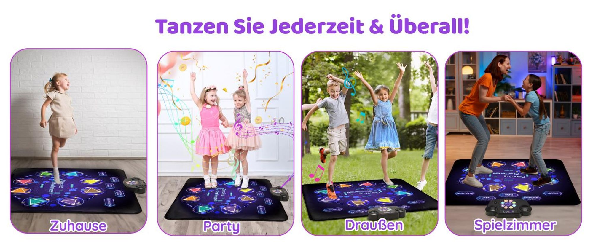 Tanzmatte, Musikmatte, Tanzbodenmatte, Bluetooth, 8 Modi, mit LED-Lichter, Weihnachten Geburtstags Spielzeug, für 4-12 Kinder