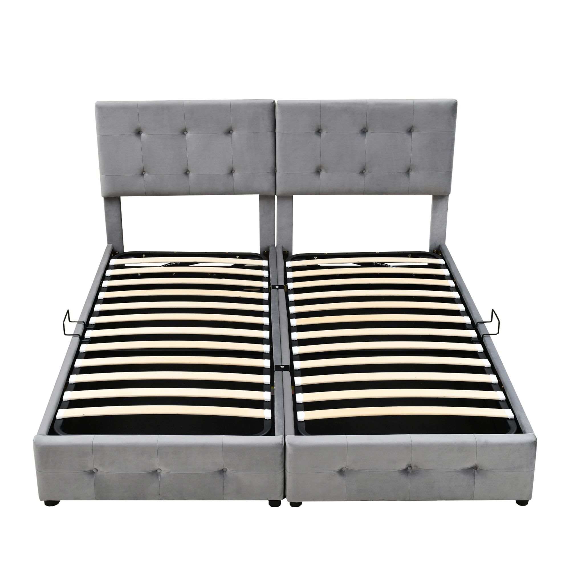 Flieks Hydraulisches Polsterbett 180x200cm mit Stauraum, Boxspringbetten Stauraumbett mit Lattenrost, Jugendbett Doppelbett Kinderbett, Samt, Grau