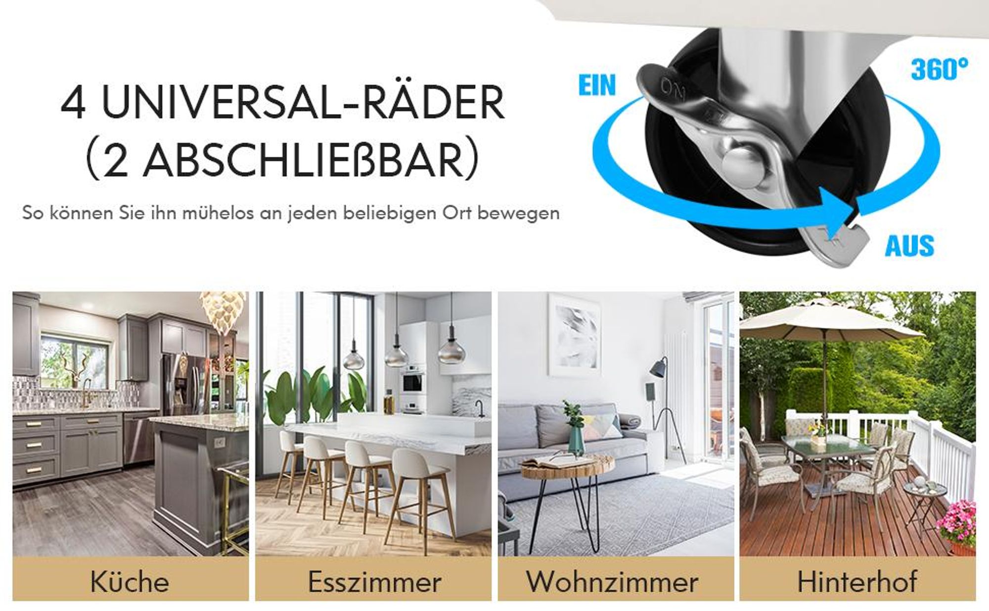 COSTWAY Küchenwagen auf Rollen, Servierwagen mit Arbeitsplatte, Handtuchhalter, 3 Gewürzregalen & Schublade, Kücheninsel Küchenschrank Holz Weiß