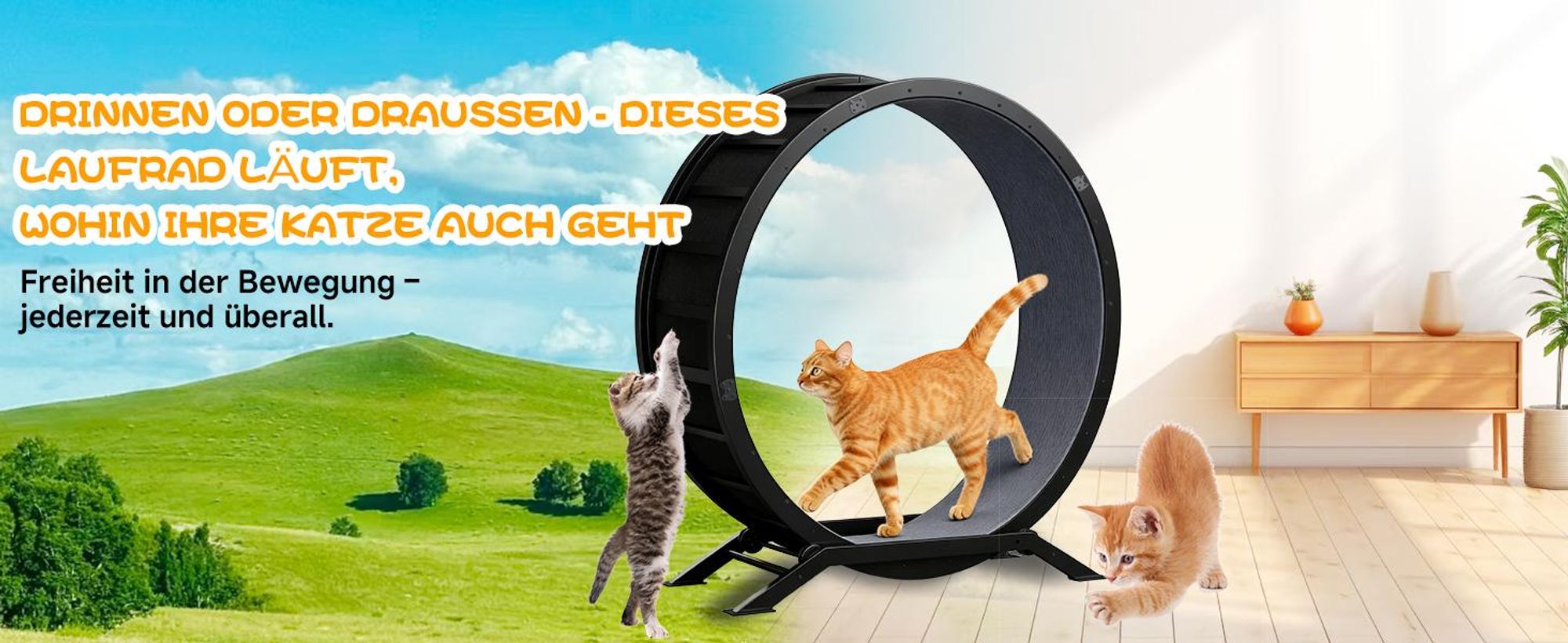 GTPLAYER Katzenlaufrad, laufrad Katze, Extra großer 100 cm, ultraleises Laufrad mit Abnehmbarer Teppich und Spielzeug, Aufkleber, Verriegelung, geeign
