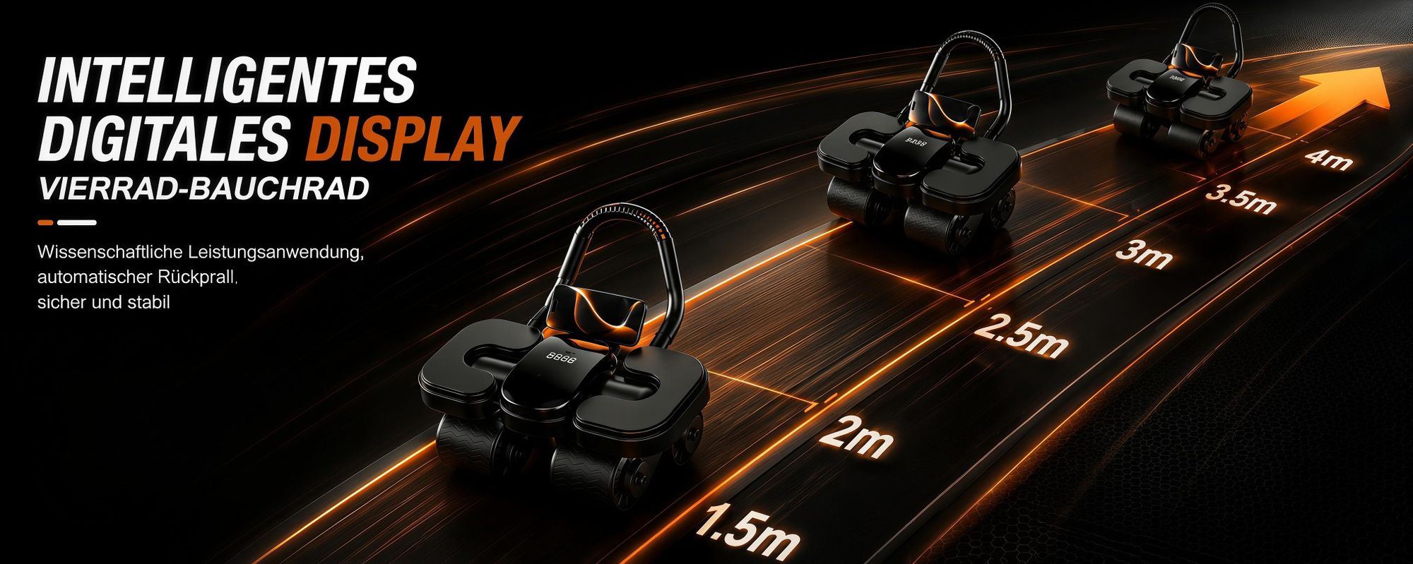 4-rädriger automatischer Rückfederung Bauchtrainer,Ab Roller Wheel mit LCD-Display, Intelligenz zählen, bauchtrainer elektrisch mit Ellbogenstütze