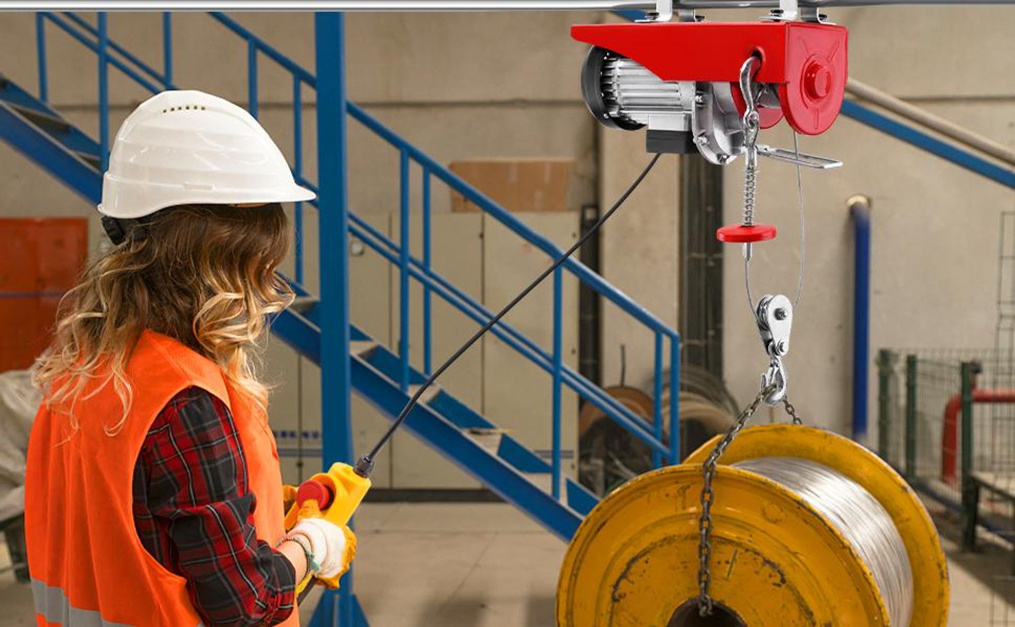 TEENO Elektrische Seilwinde 400kg bis 800kg Hubhöhe 20m Seilzug Kupfermotor 1450W Hubgeschwindigkeit Hebezug Seilhebezug Kettenzug Motorwinde