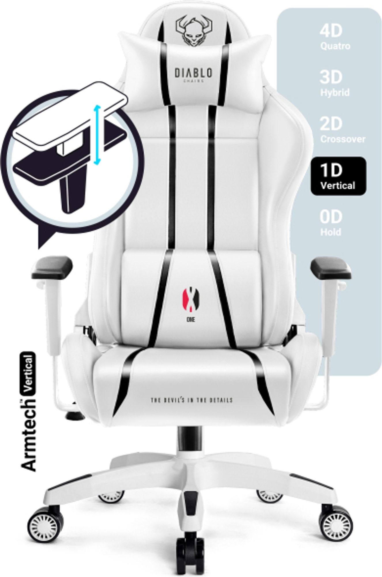 Diablo X-One 2.0 Gaming Stuhl Bürostuhl Schreibtischstuhl Verstellbare Armlehnen Ergonomisches Design Nacken/-Lendenkissen, Farbe: Weiß, Größe King