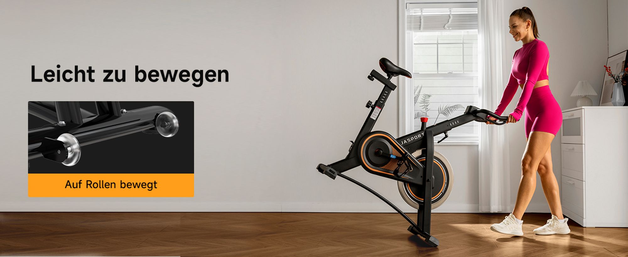 JASPORT A3 Leises Heimtrainer Fahrrad, LED-Monitor, Bluetooth & App, verstellbarer Sitz & Widerstand, Tablet-Halter, bis 120 kg, Fitnessbike Zuhause