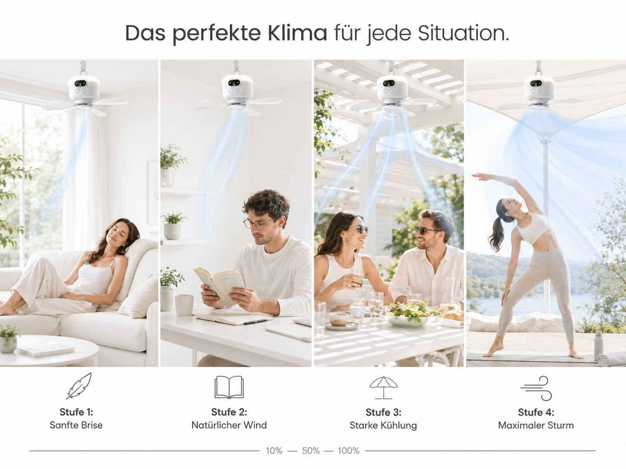 Ø27cm Mobiler Akku Deckenventilator mit Licht 8000mAh USB-C Ventilator 4 Stufen & Timer Tragbarer Zeltventilator für Camping RV Outdoor & Wohnmobil