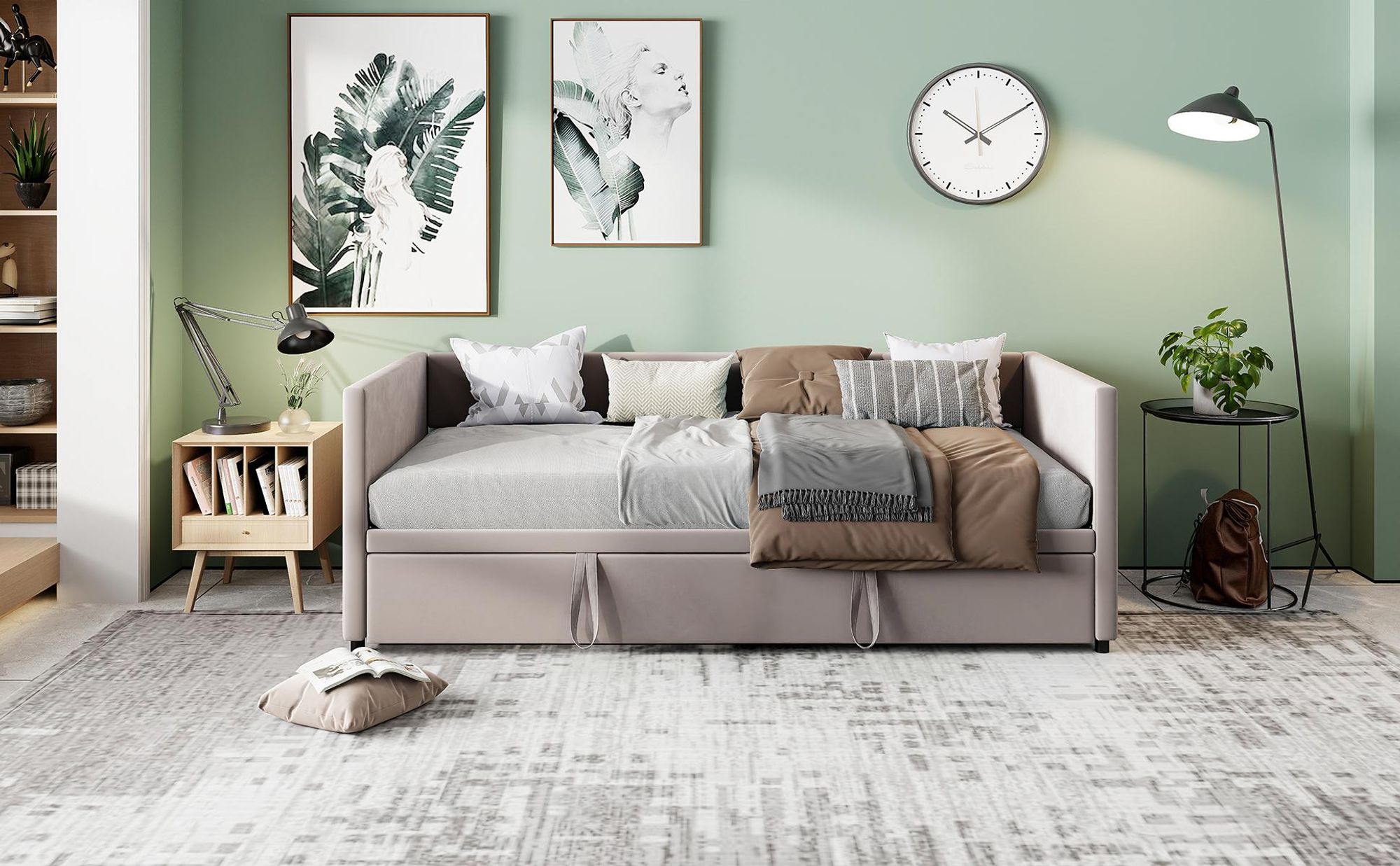 INONEFT Schlafsofa 90/180 x 200 cm, Tagesbett Ausziehbar Sofabett mit Lattenrosten, Polsterbett für Erwachsene, Samtstoff, ohne Matratze, Grau