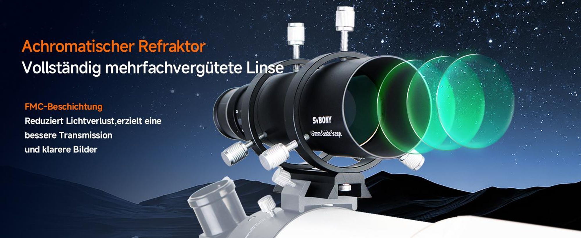 Svbony SV106 Teleskop Guiders, 60mm FMC Teleskope Sucher mit 240mm Brennweite Helical Fokussiergerät, Sucherfernrohre Teleskop Zubehör für Teleskop Astrokamera Autoguide Astrofotografie