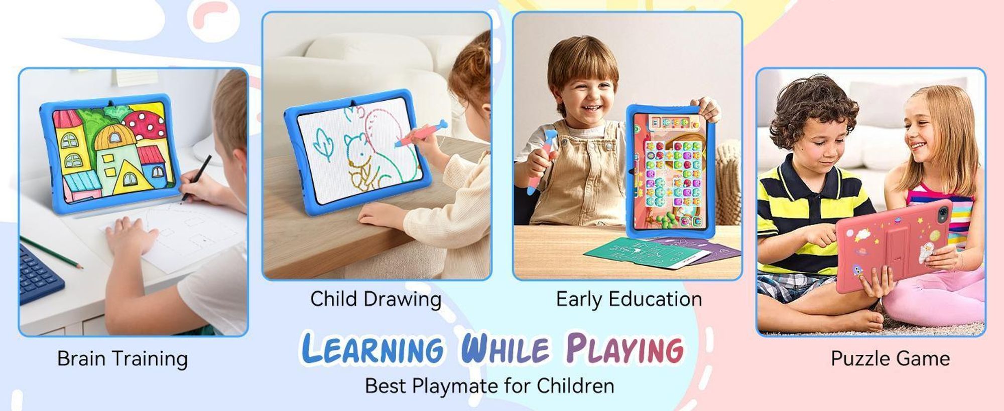 KOBONA-Tabwee K10 Kids 10.1" Rosa Tablet, Google Kids Space, 4+64GB ROM, Android 15 WiFi Tablet für Kind mit Kindgerechte Hülle und Stift, 5000mAh