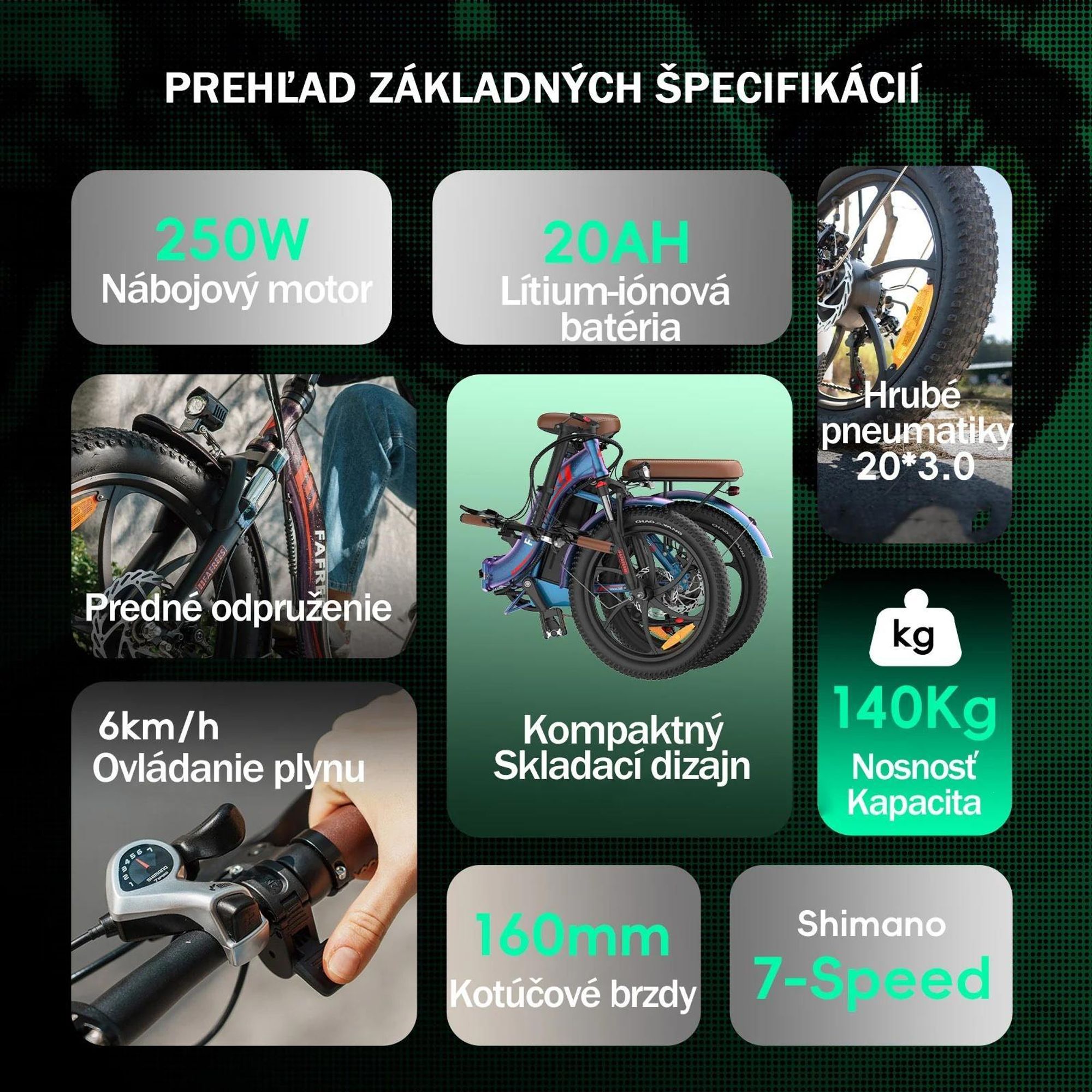 E-bike FAFREES F20 Pro - Motor 250W Batéria 36V20Ah Pneumatiky 20" Mechanická Kotúčová Brzdy - Oslnivá Modrá